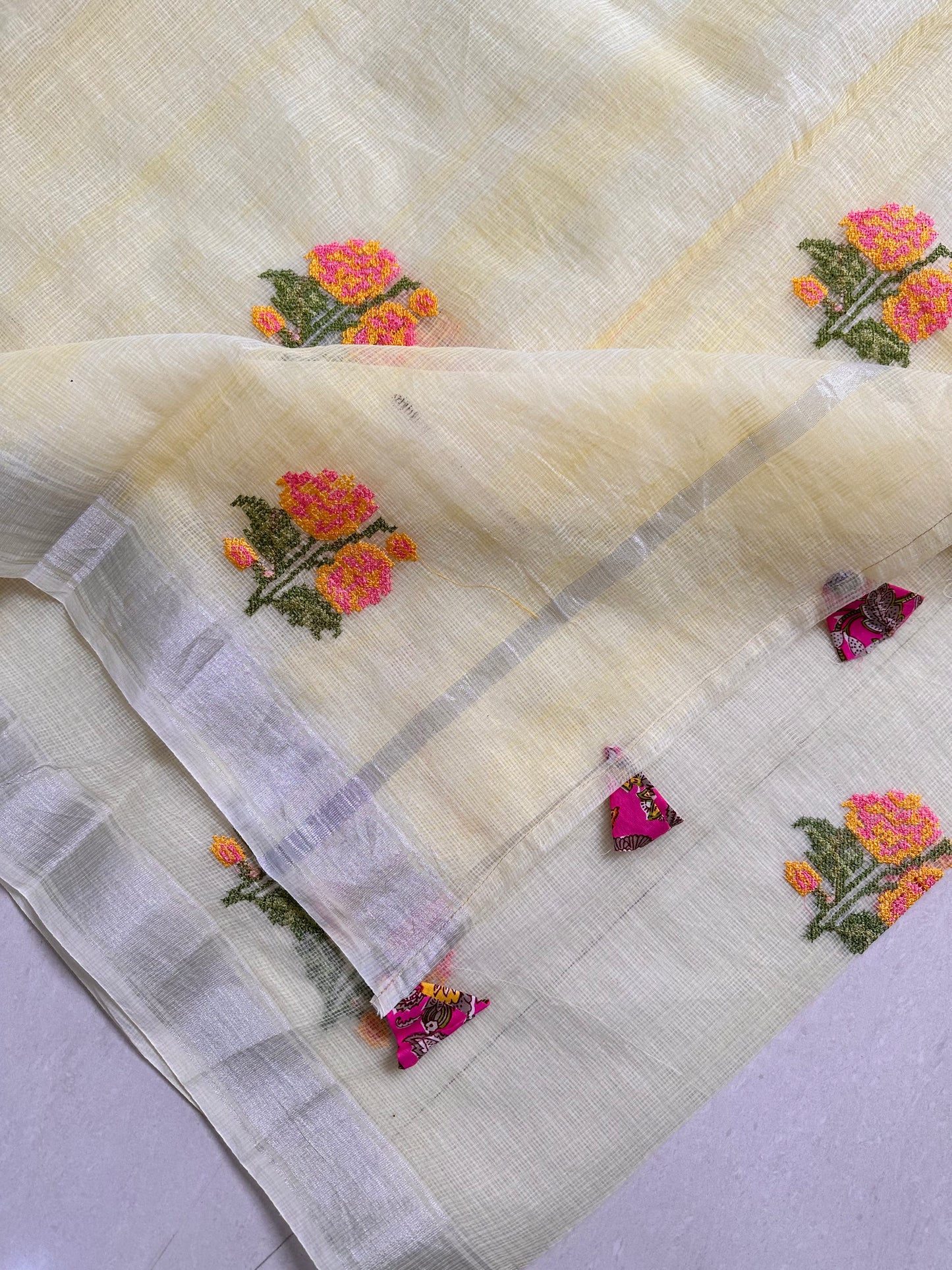 Embroidered Kota Cotton Doria Saree