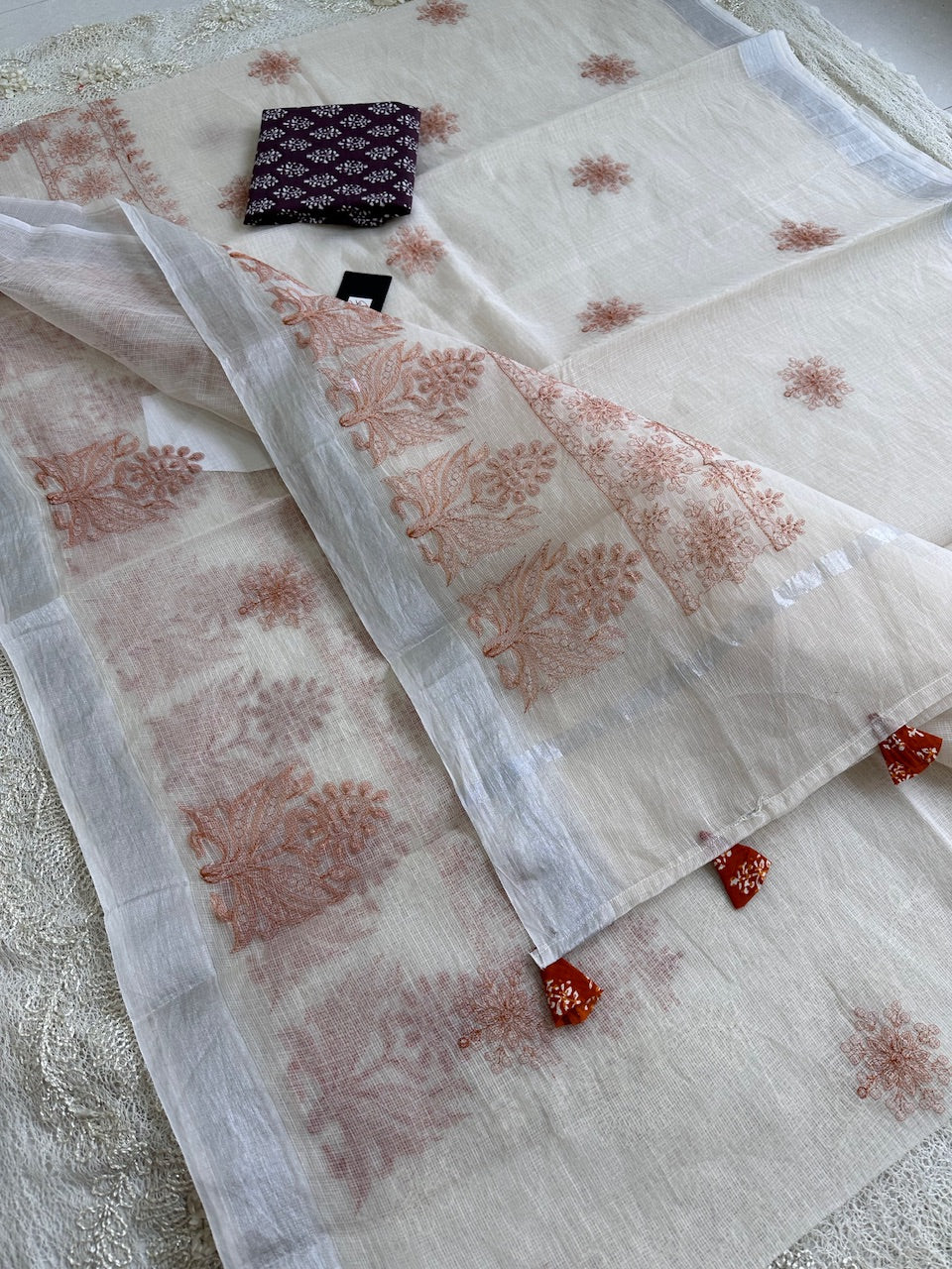 Embroidered Kota Cotton Doria Saree