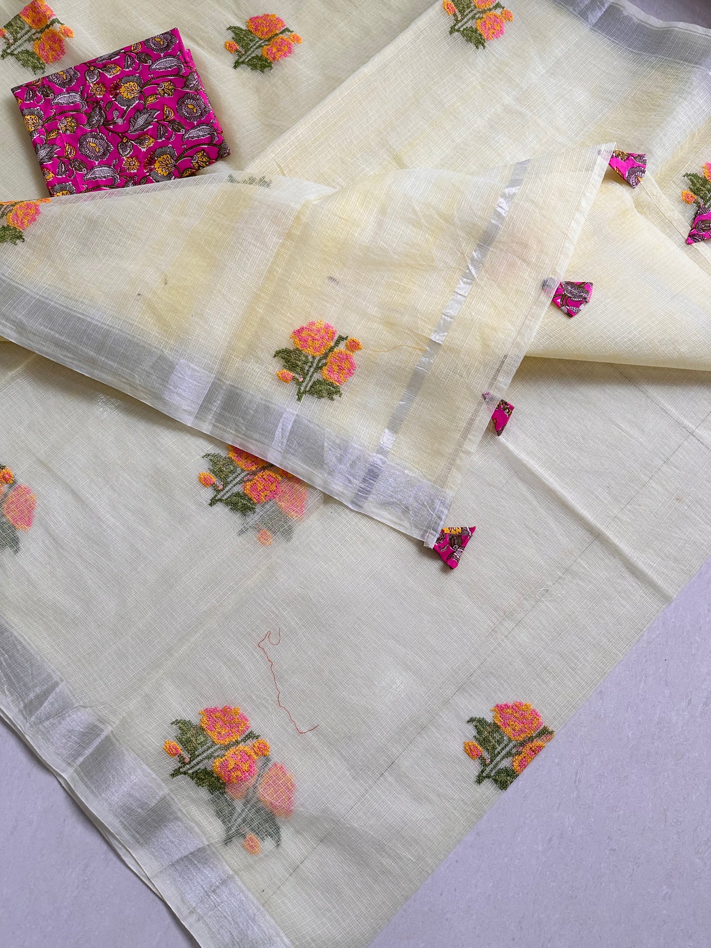 Embroidered Kota Cotton Doria Saree