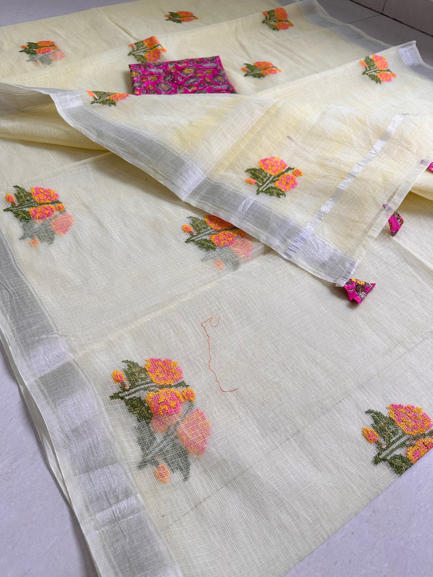 Embroidered Kota Cotton Doria Saree