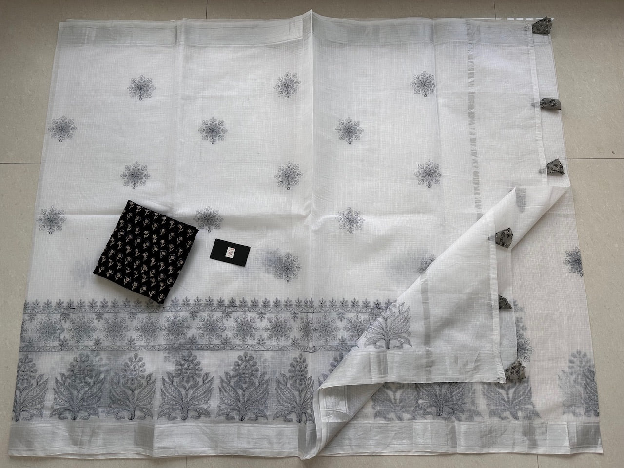 Embroidered Kota Cotton Doria Saree