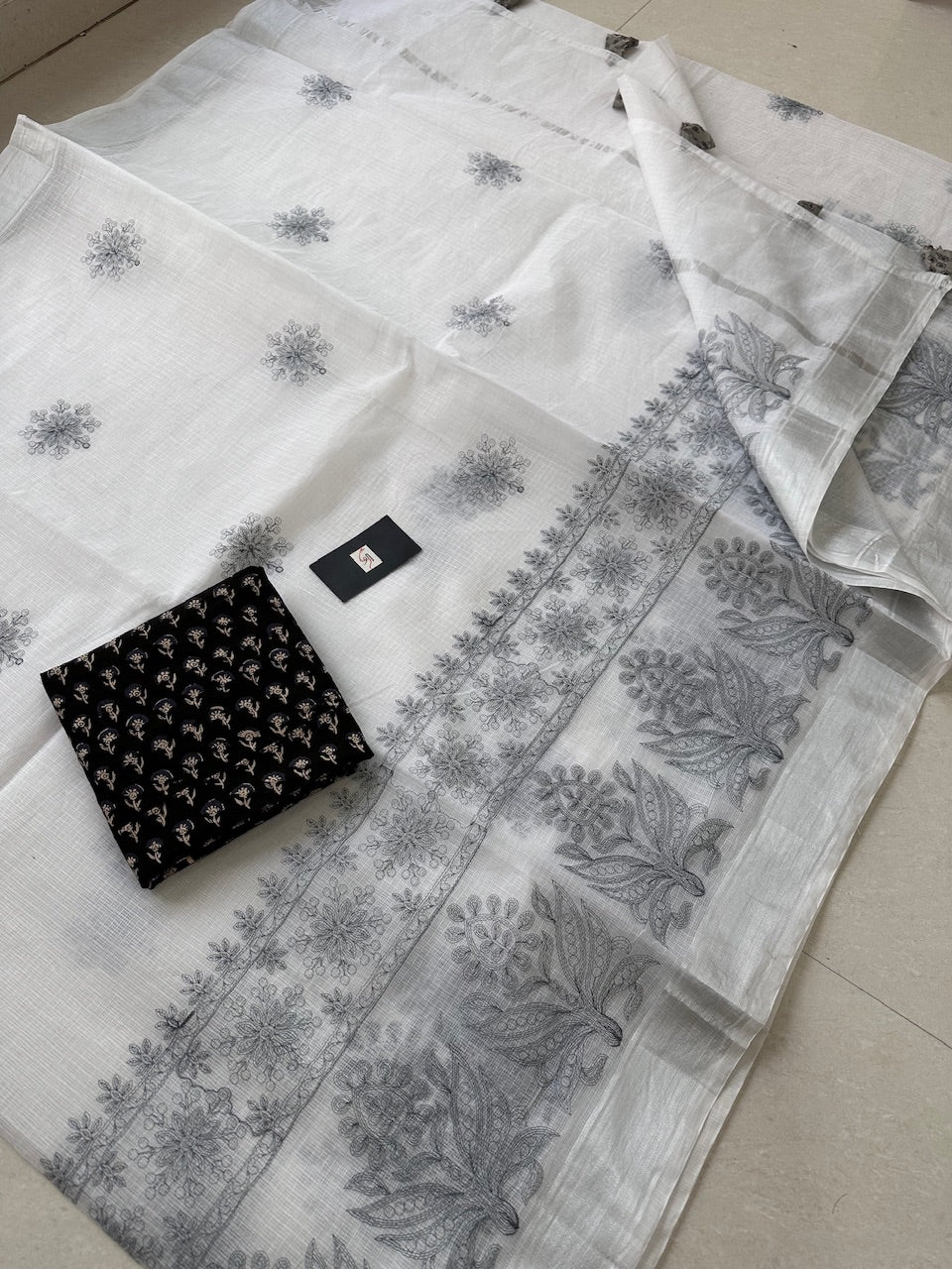 Embroidered Kota Cotton Doria Saree