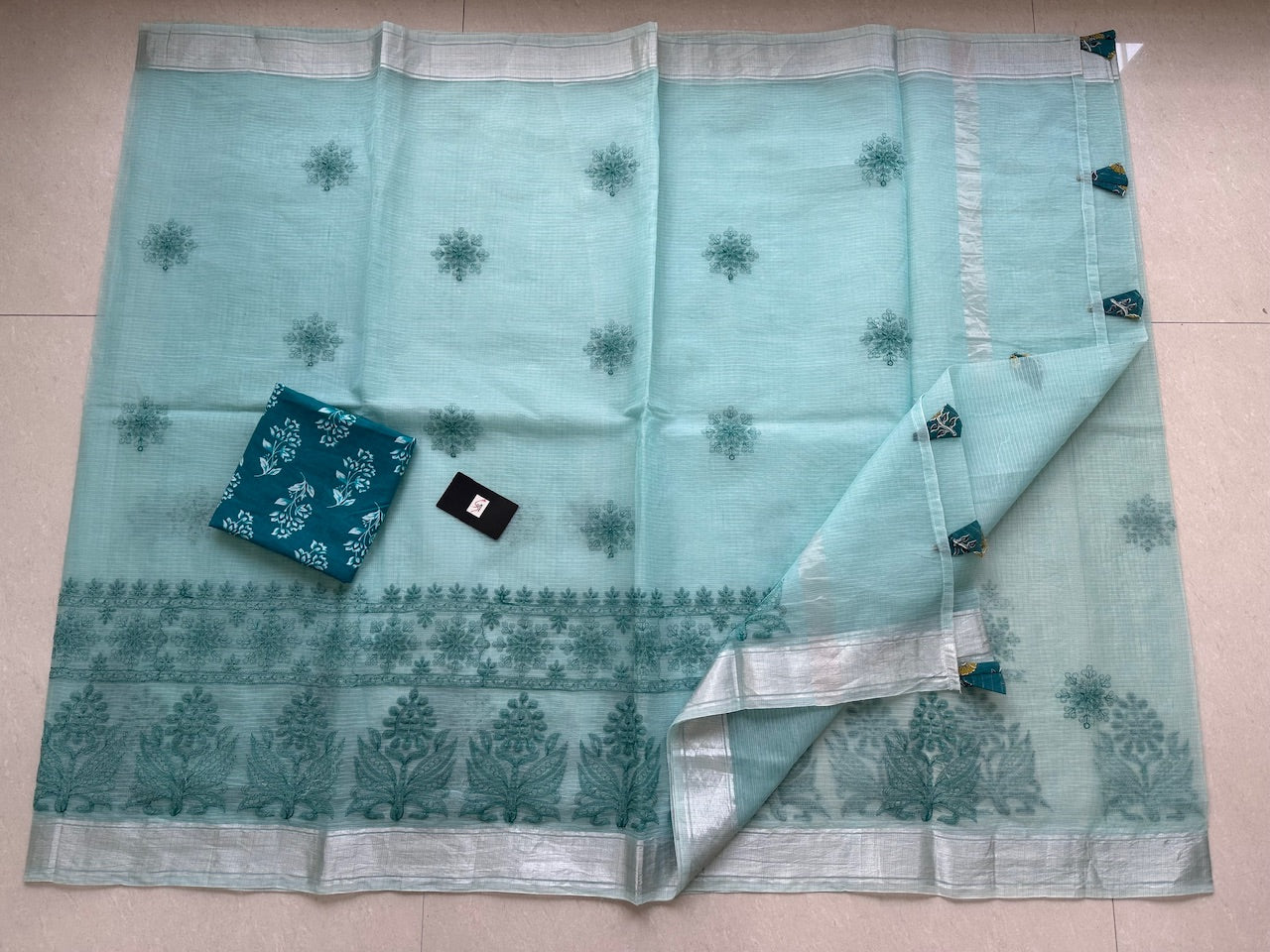 Embroidered Kota Cotton Doria Saree