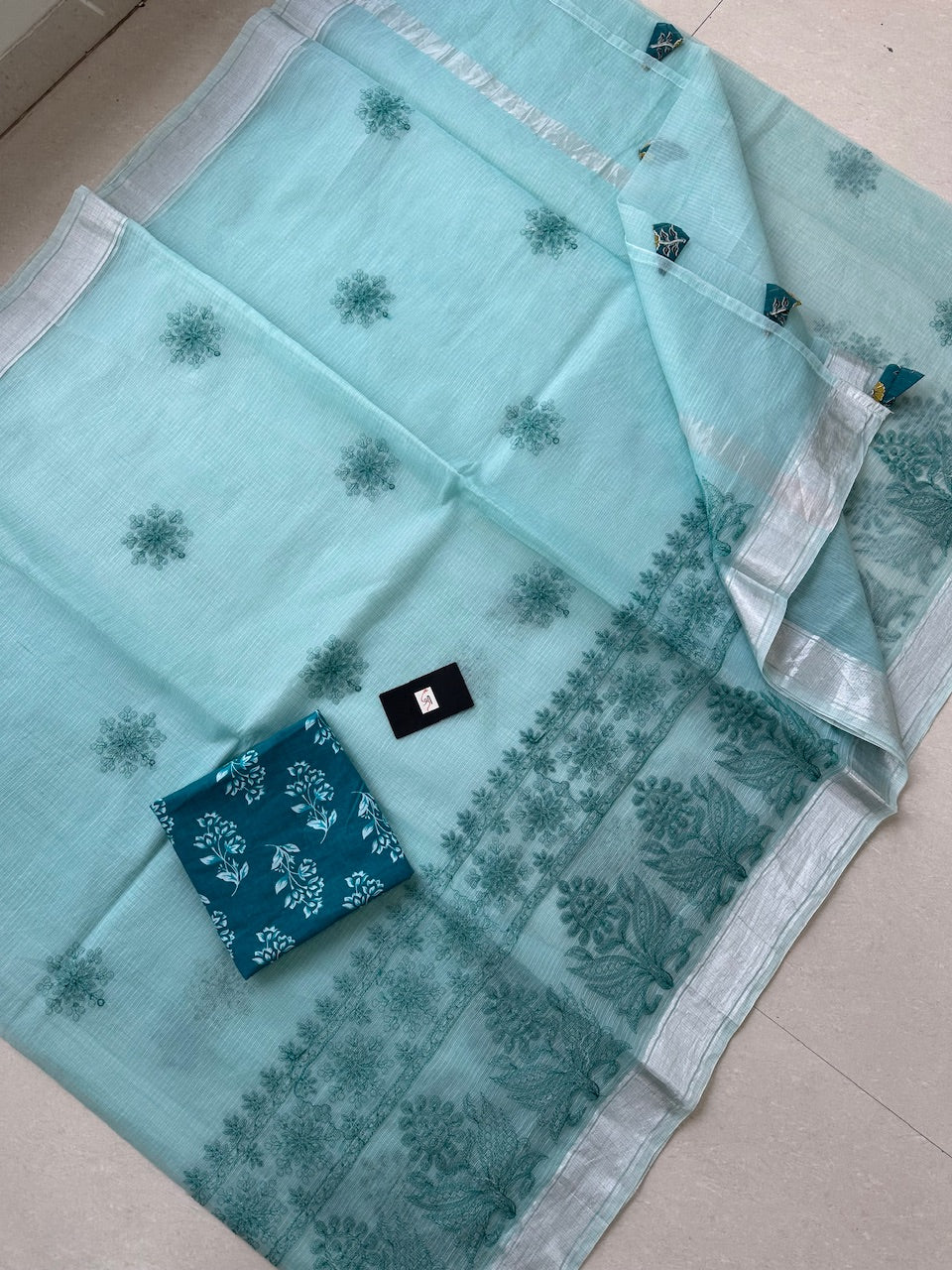 Embroidered Kota Cotton Doria Saree