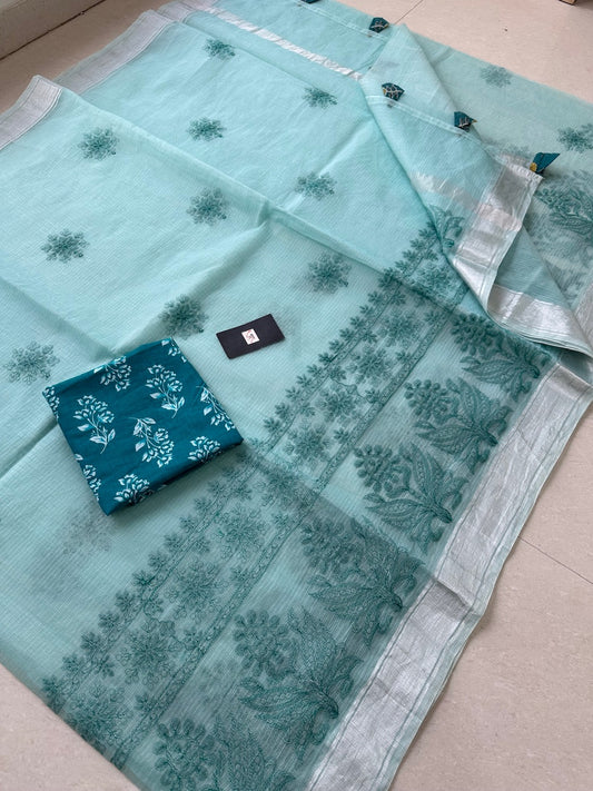 Embroidered Kota Cotton Doria Saree