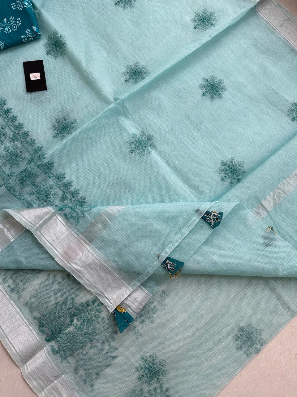 Embroidered Kota Cotton Doria Saree