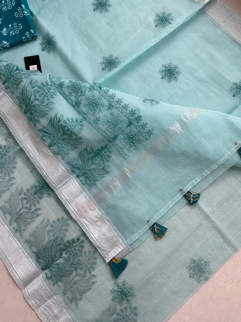 Embroidered Kota Cotton Doria Saree