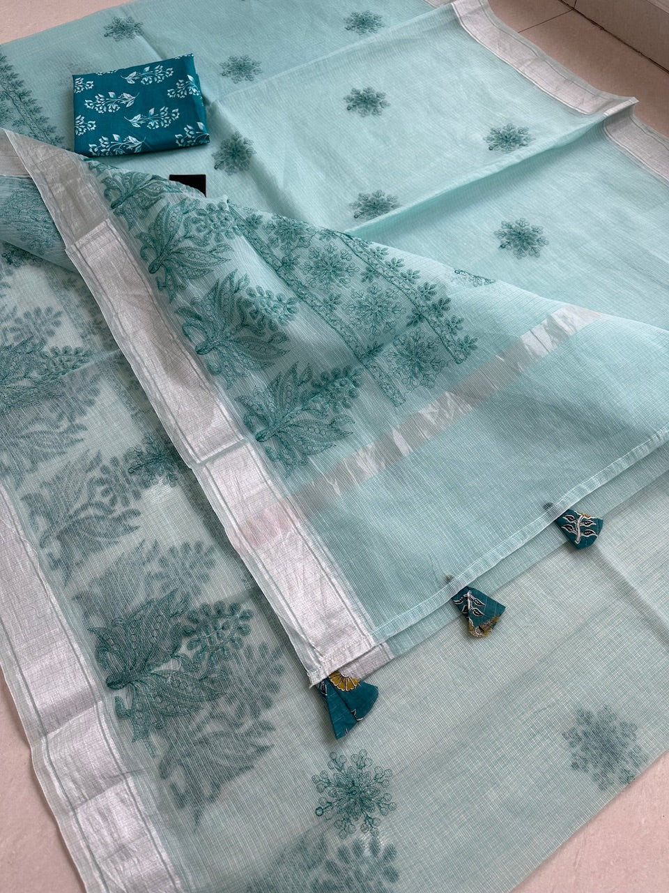 Embroidered Kota Cotton Doria Saree