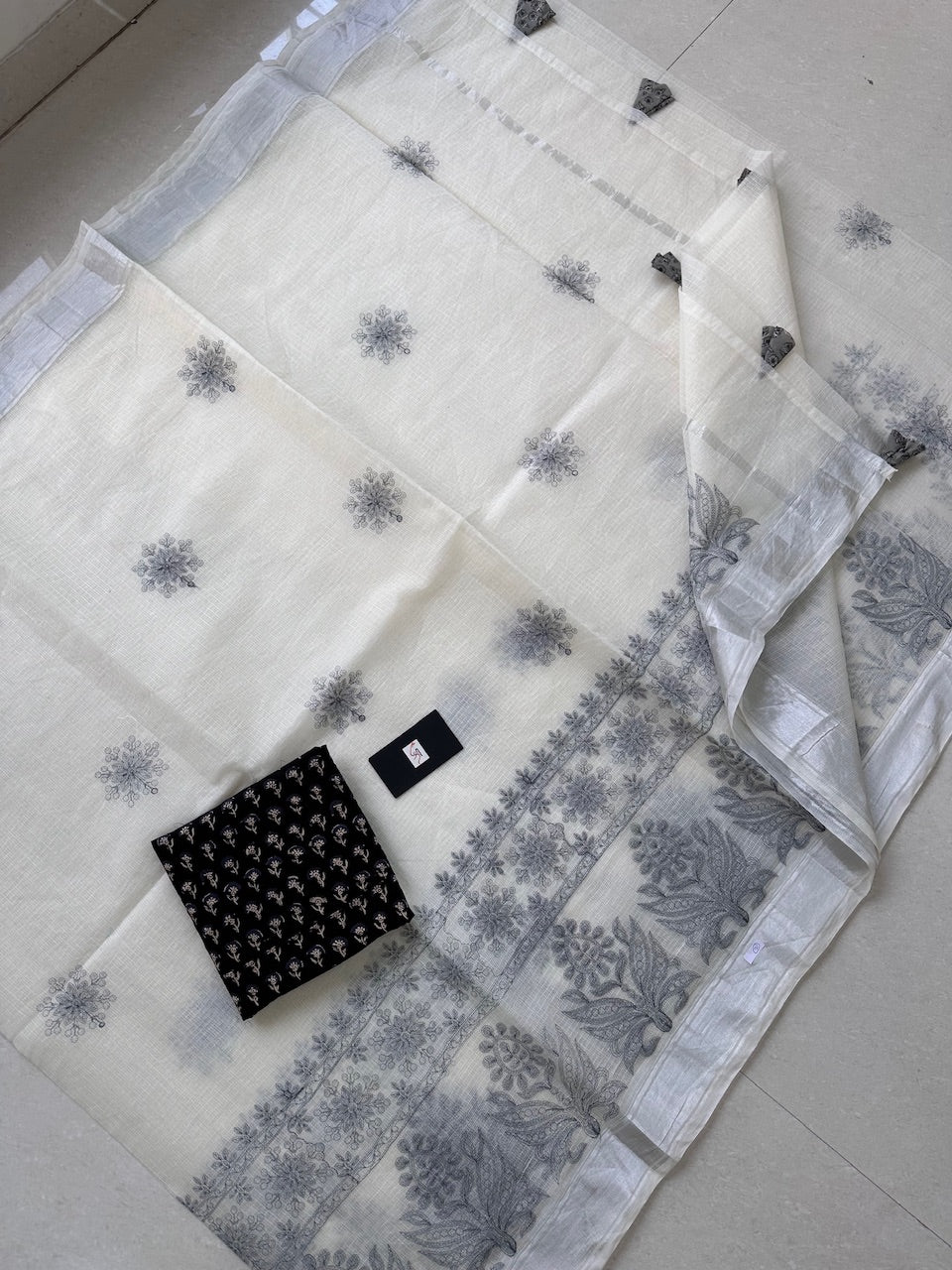 Embroidered Kota Cotton Doria Saree