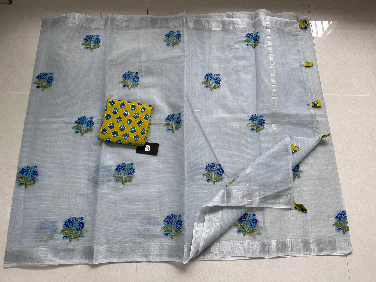 Embroidered Kota Cotton Doria Saree