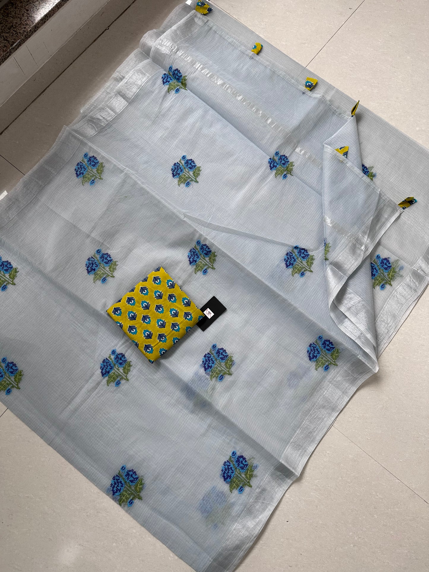 Embroidered Kota Cotton Doria Saree