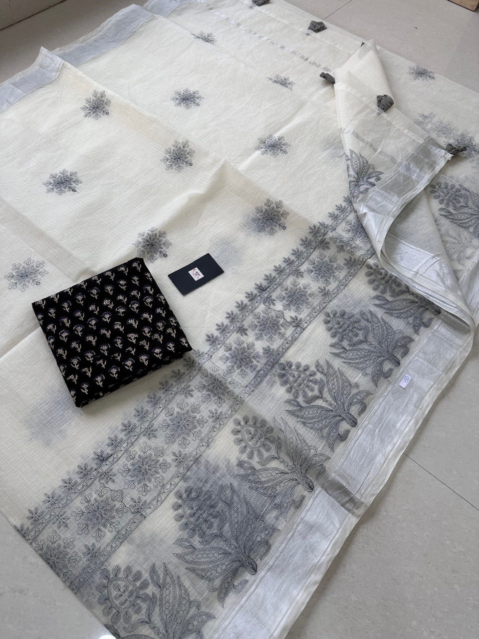 Embroidered Kota Cotton Doria Saree