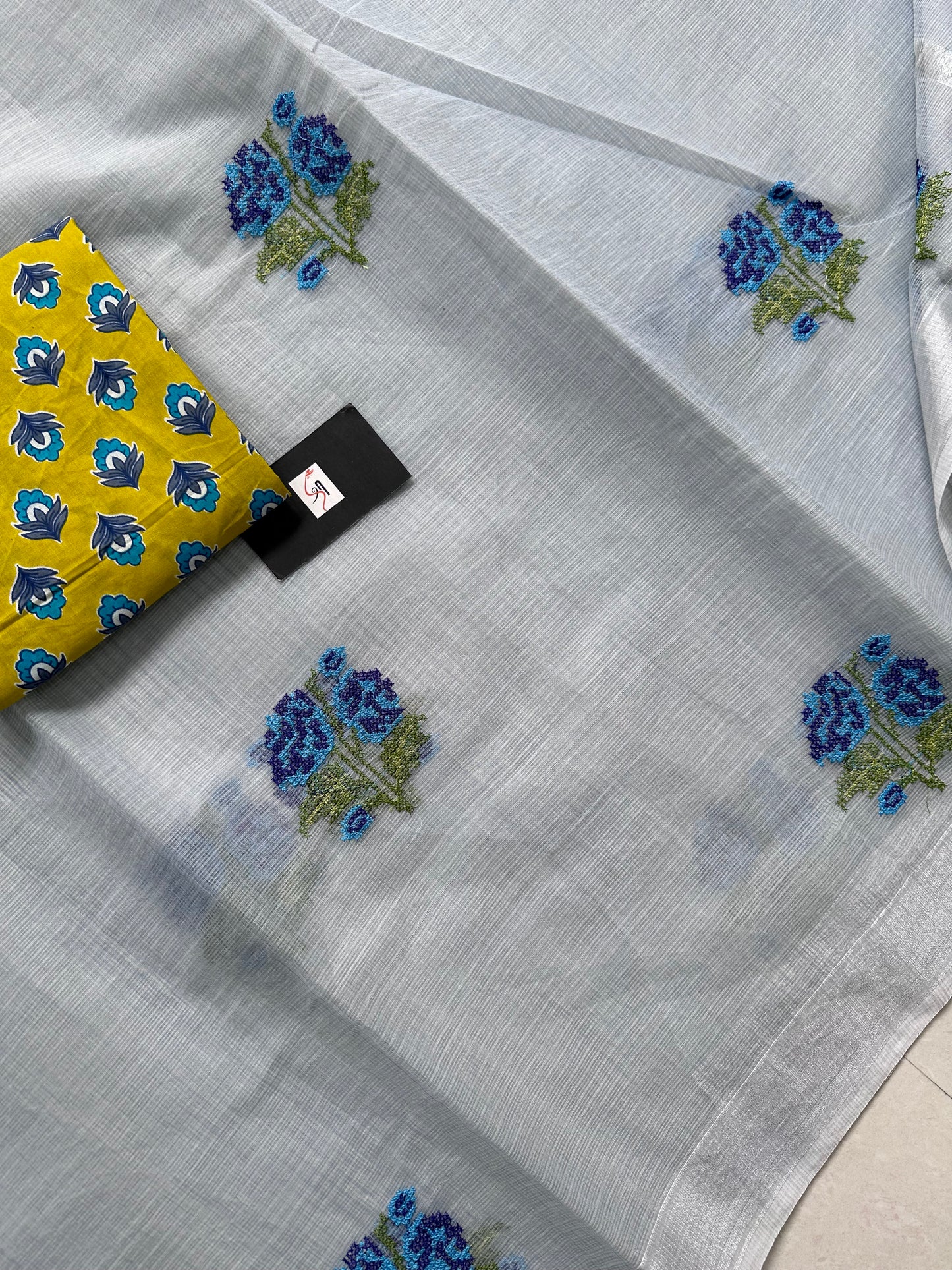 Embroidered Kota Cotton Doria Saree