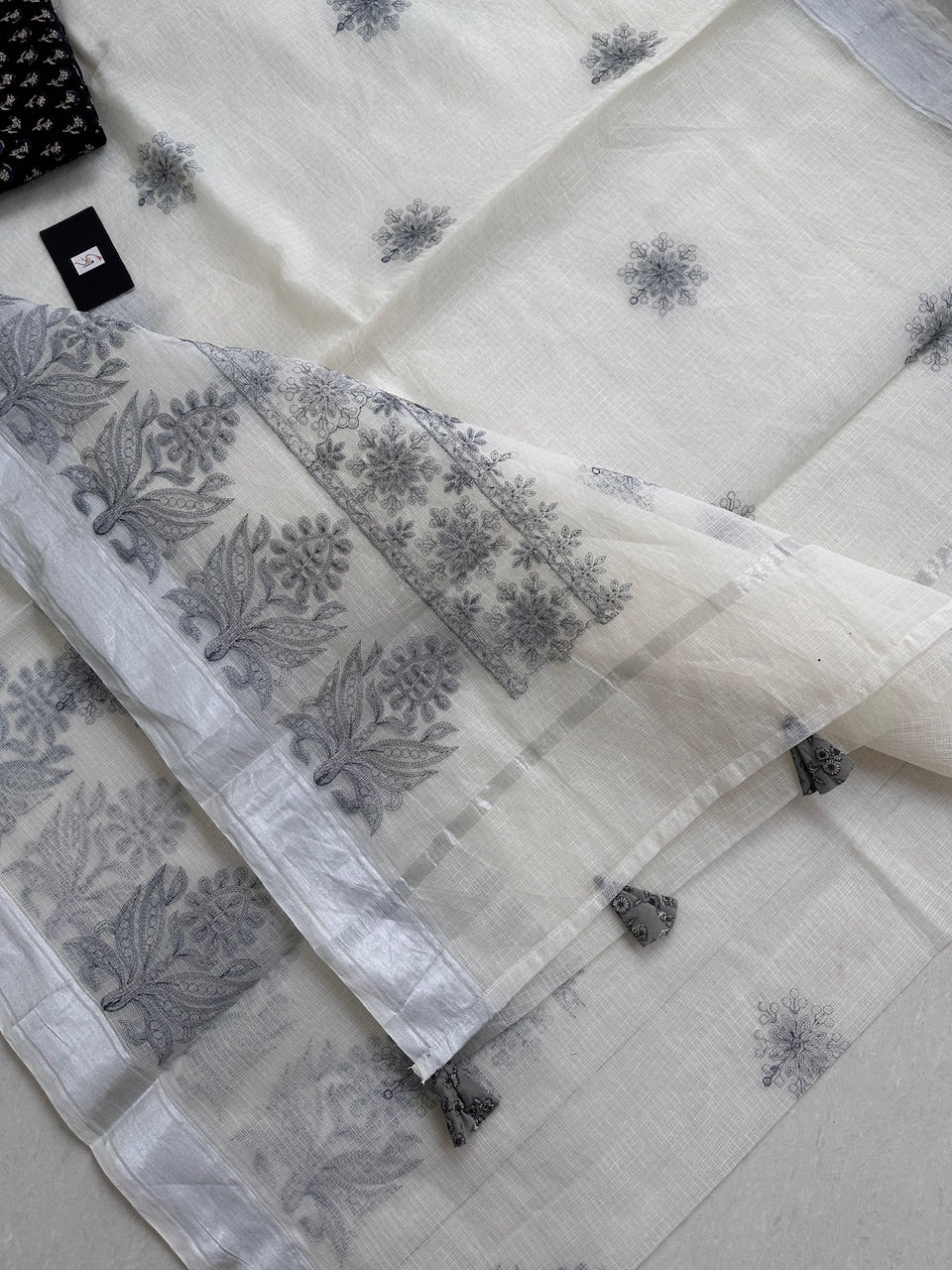 Embroidered Kota Cotton Doria Saree