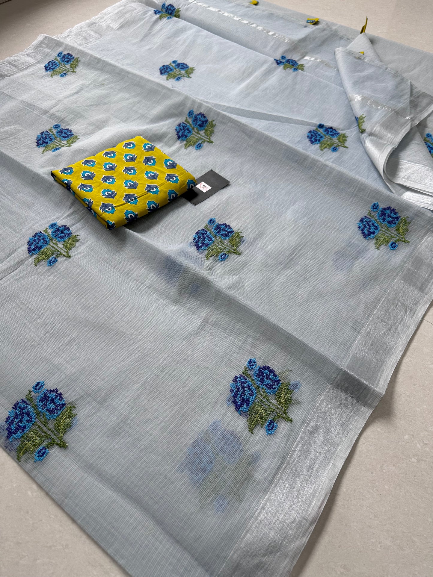 Embroidered Kota Cotton Doria Saree