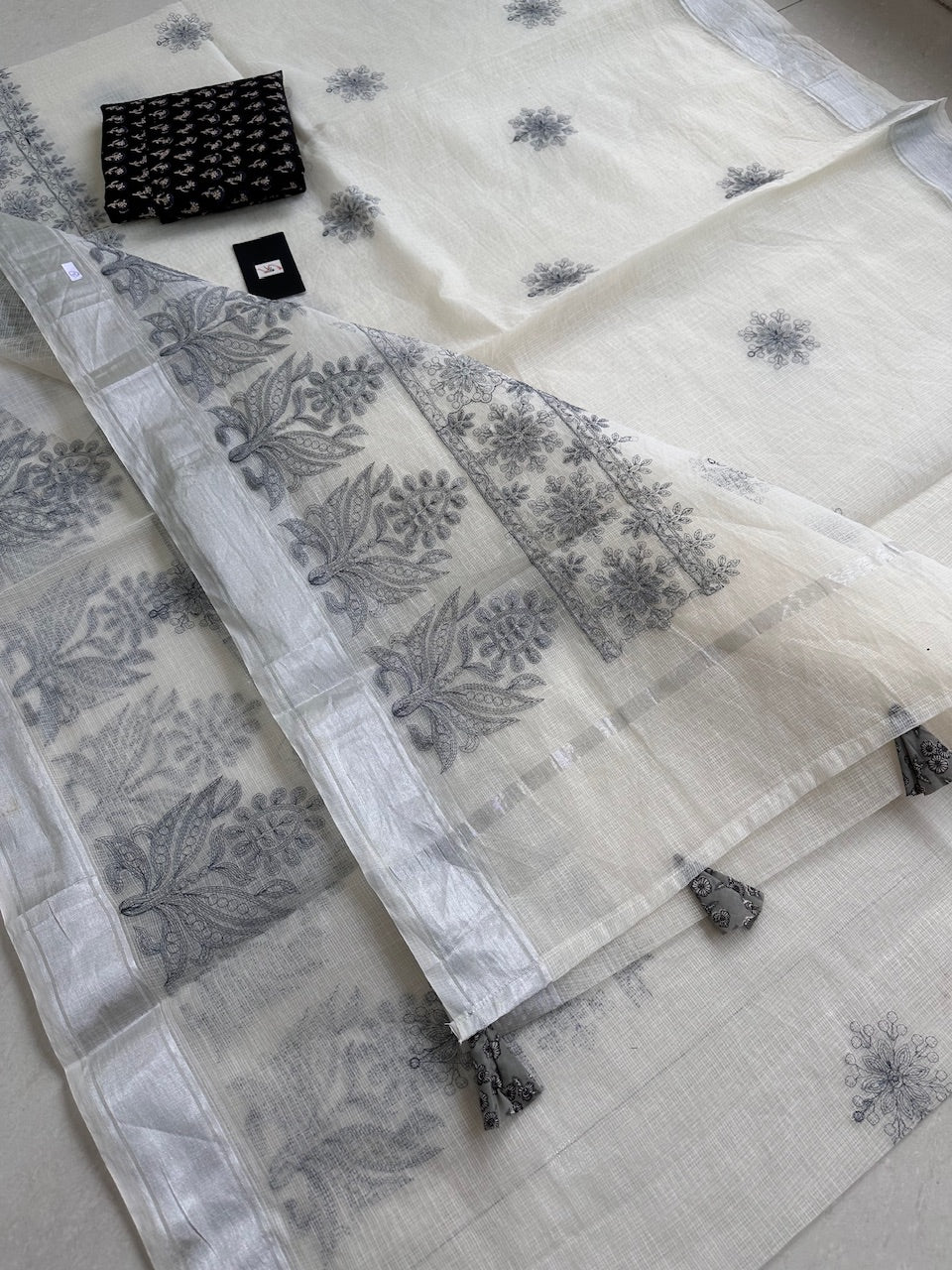 Embroidered Kota Cotton Doria Saree