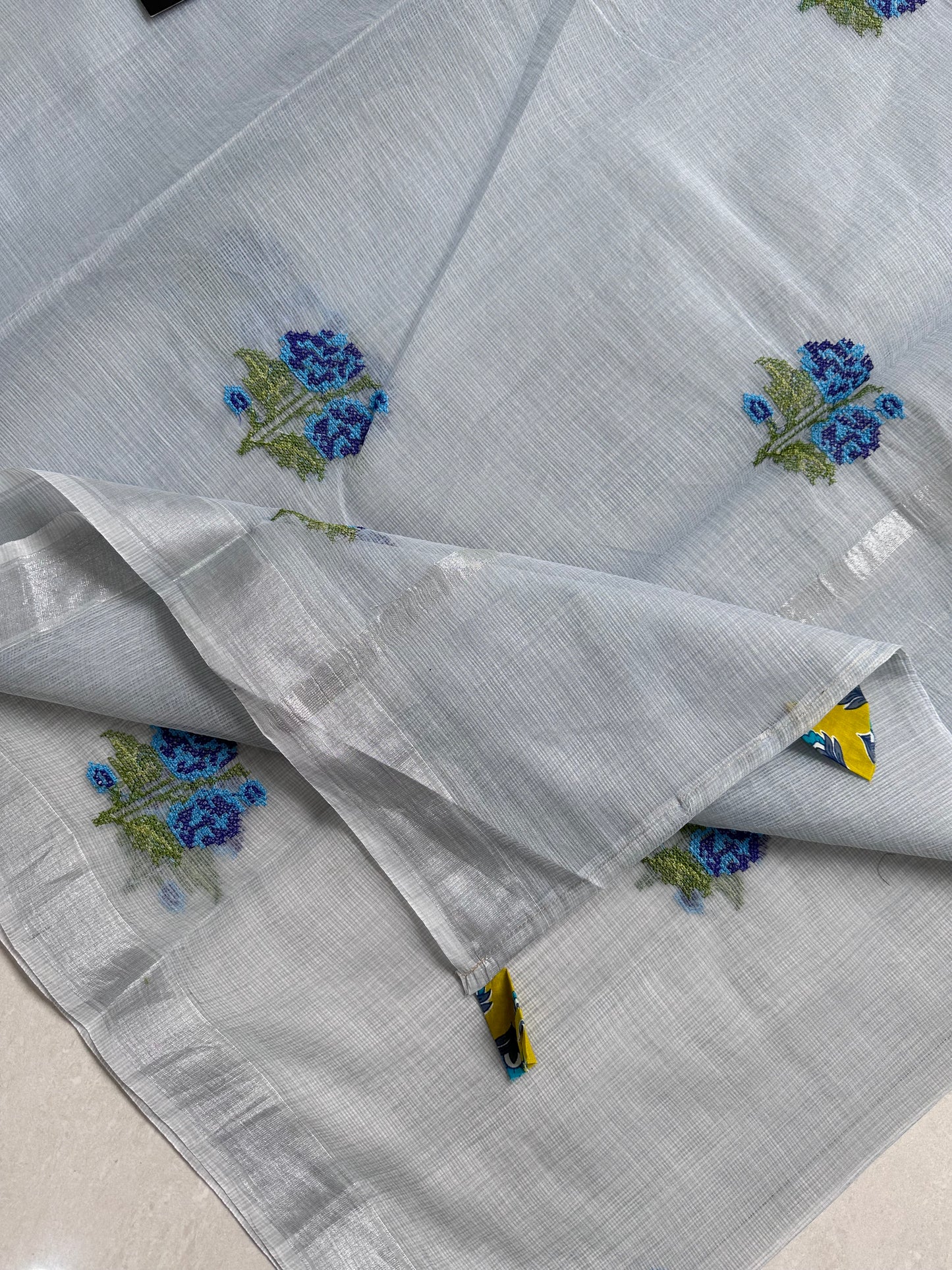 Embroidered Kota Cotton Doria Saree