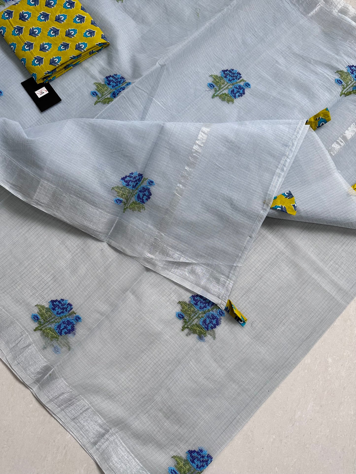 Embroidered Kota Cotton Doria Saree