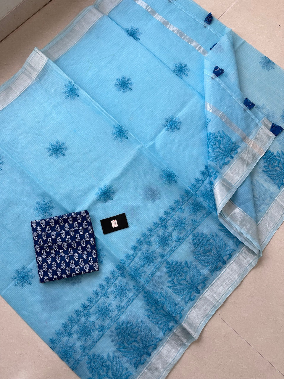 Embroidered Kota Cotton Doria Saree