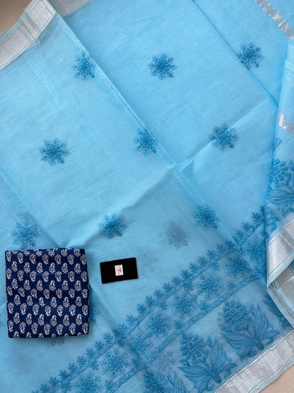 Embroidered Kota Cotton Doria Saree