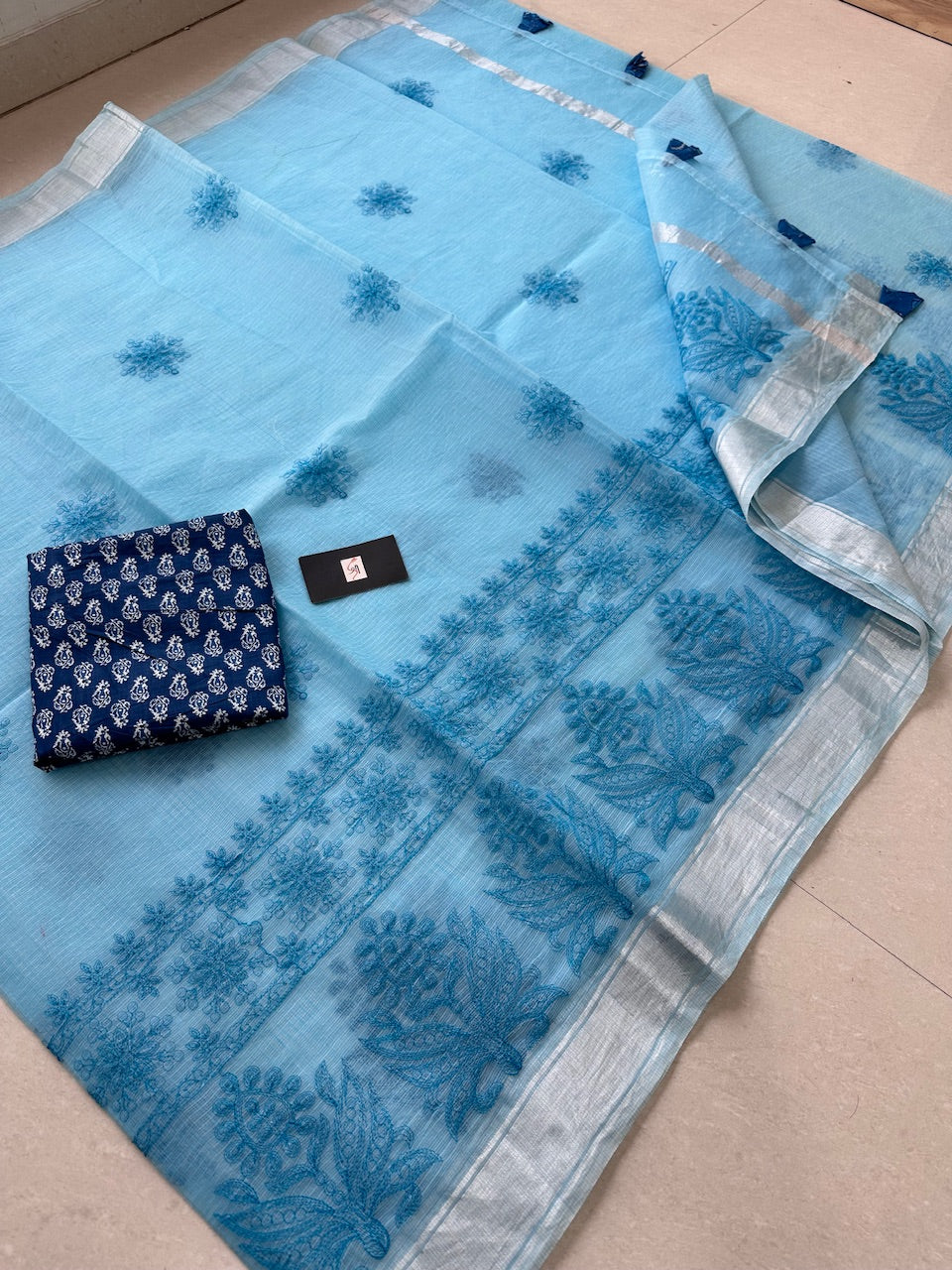 Embroidered Kota Cotton Doria Saree