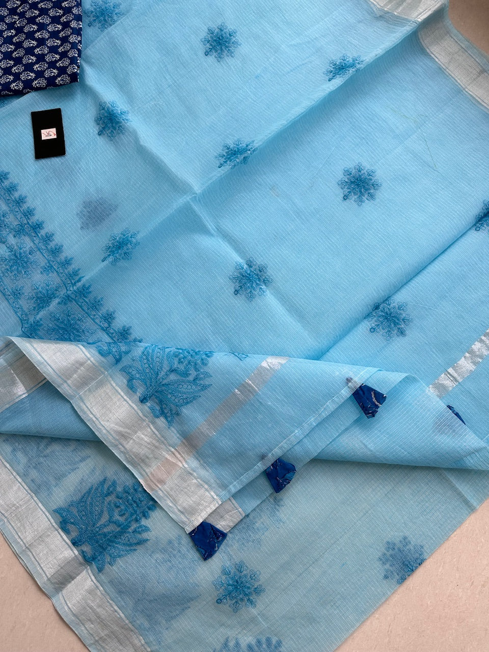 Embroidered Kota Cotton Doria Saree