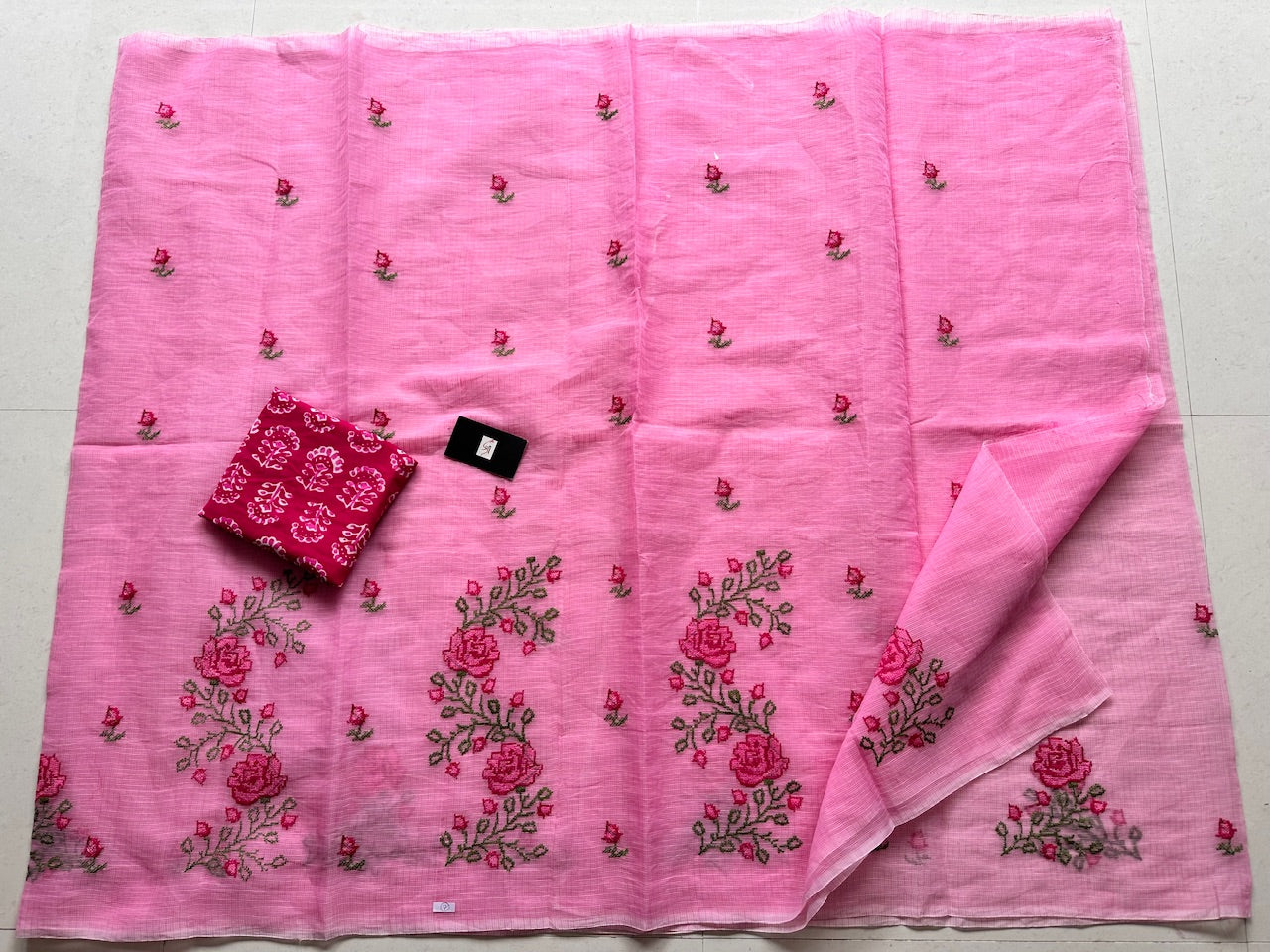 Embroidered Kota Cotton Doria Saree