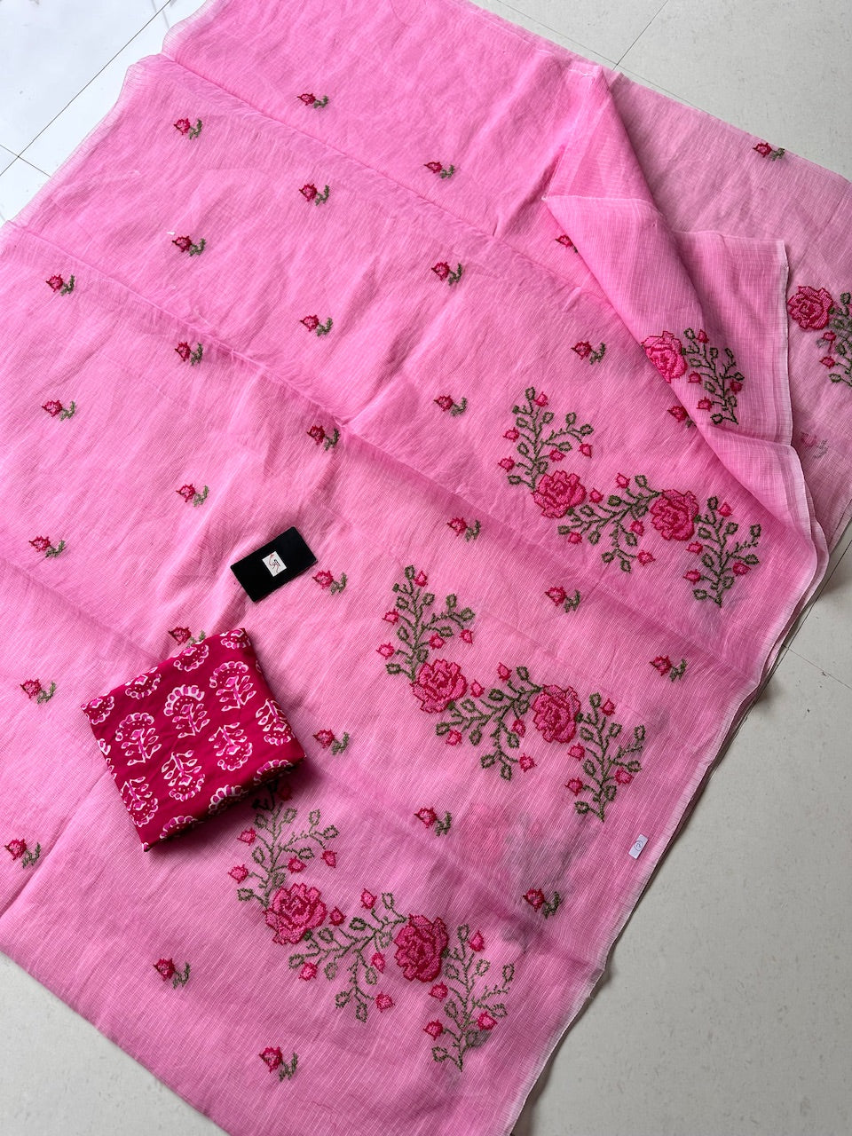 Embroidered Kota Cotton Doria Saree