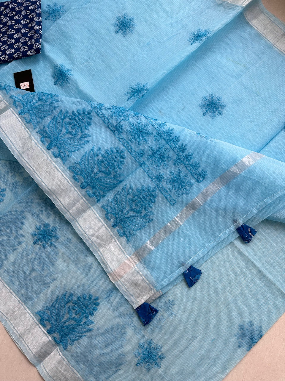 Embroidered Kota Cotton Doria Saree