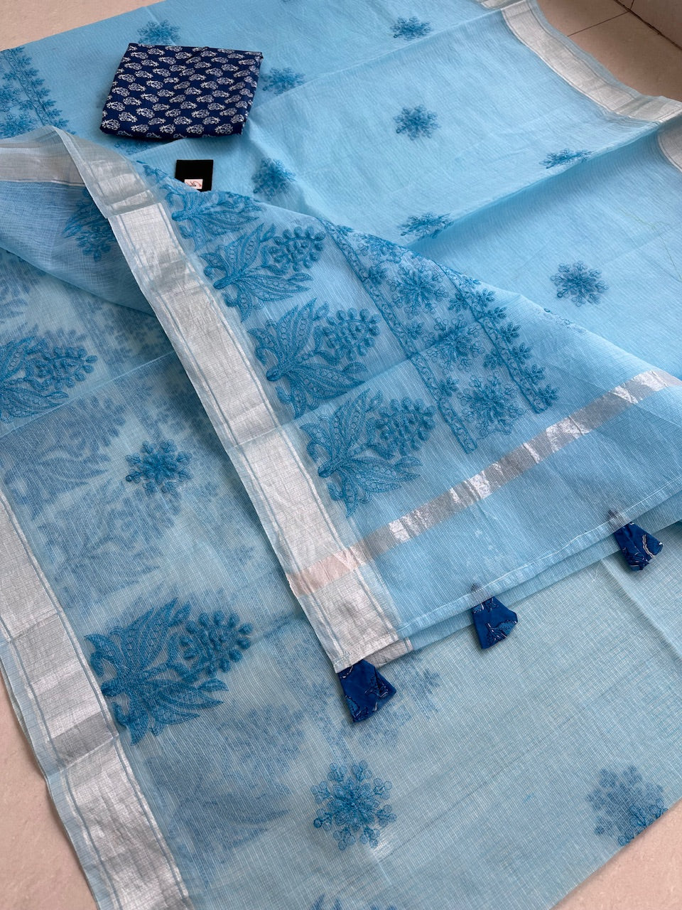 Embroidered Kota Cotton Doria Saree