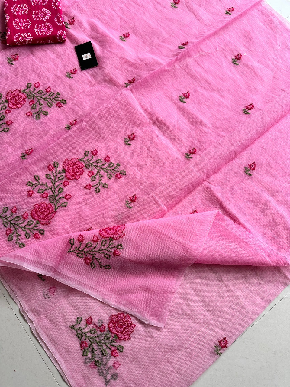 Embroidered Kota Cotton Doria Saree