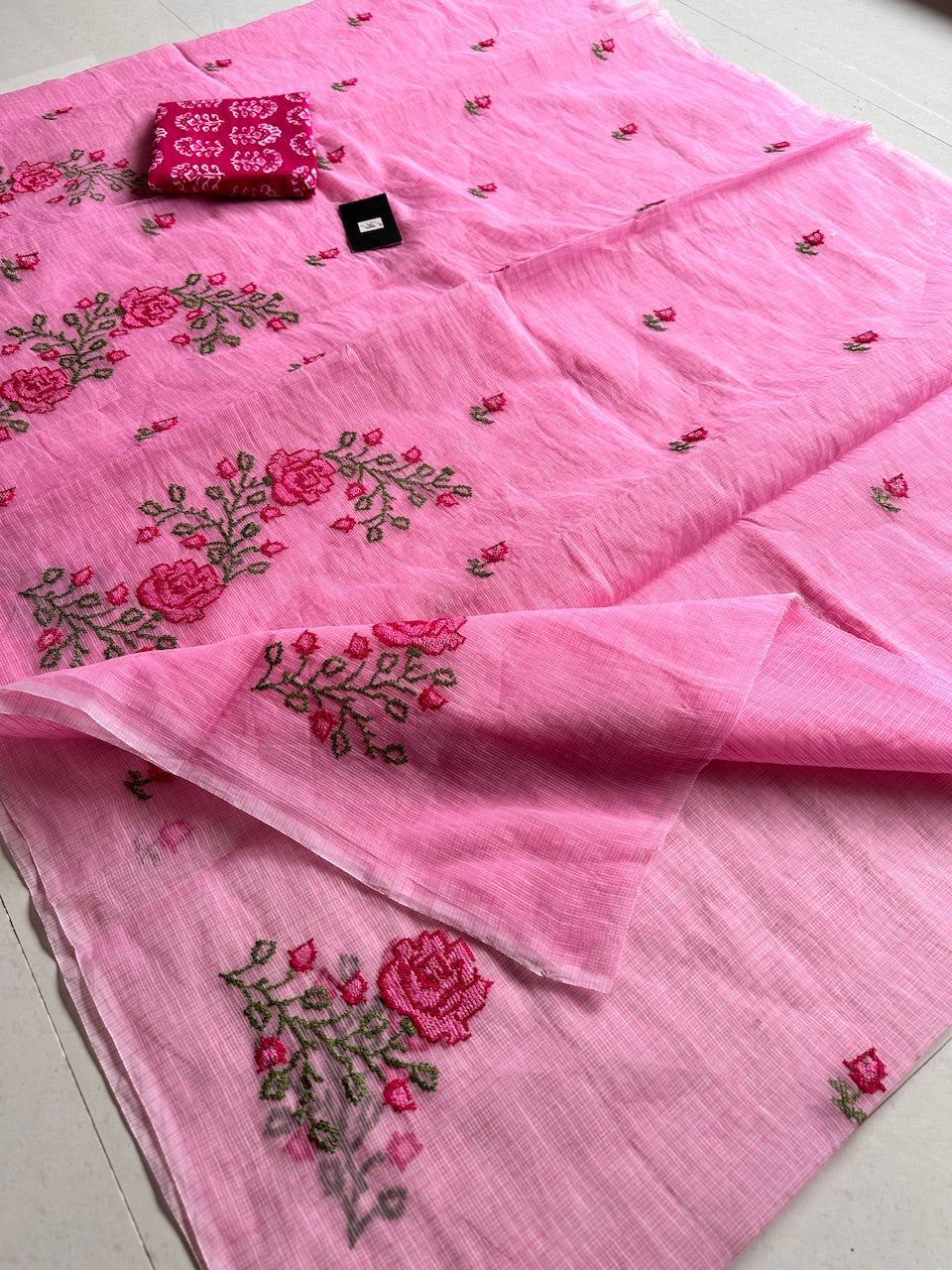 Embroidered Kota Cotton Doria Saree