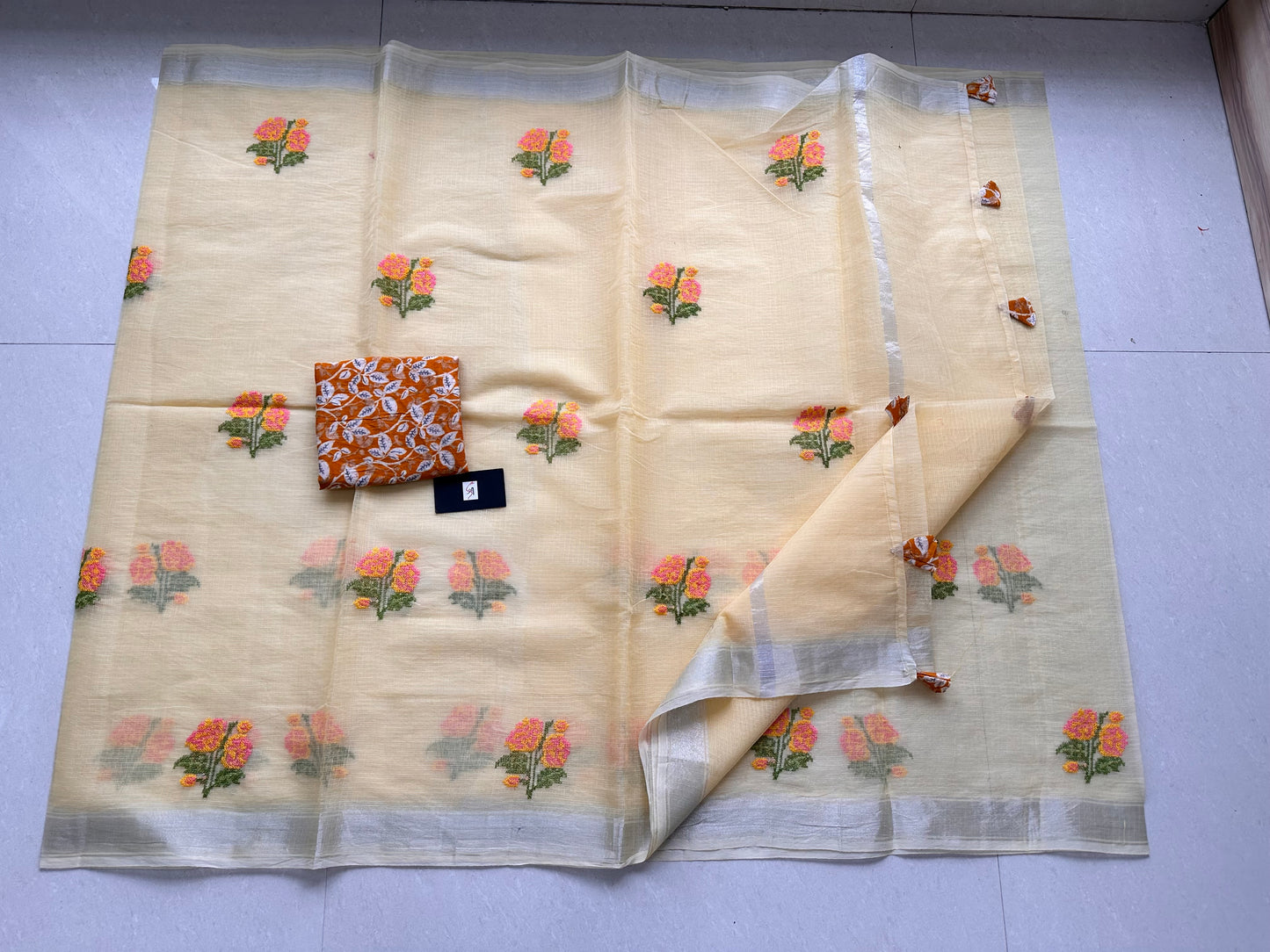 Embroidered Kota Cotton Doria Saree