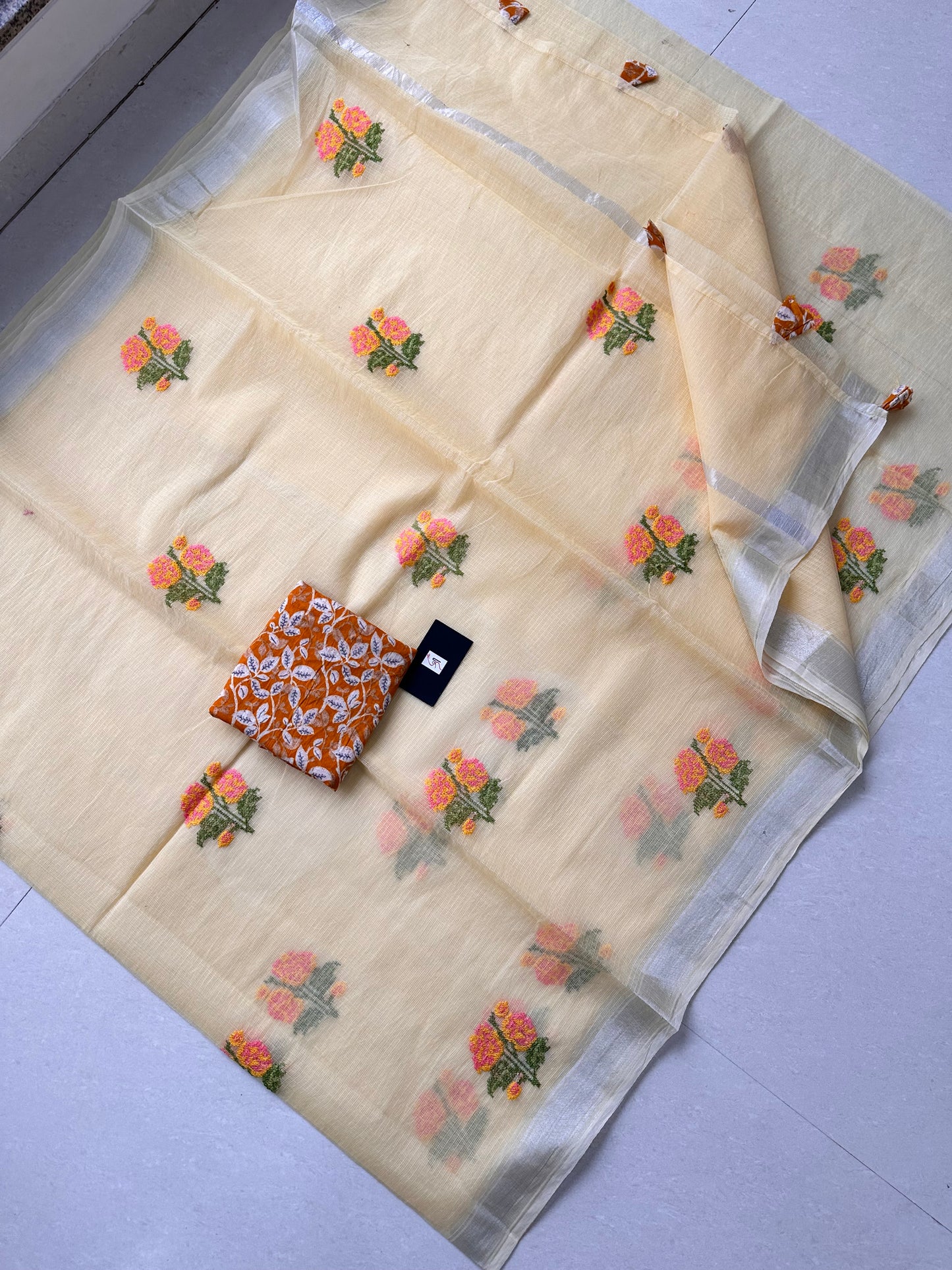 Embroidered Kota Cotton Doria Saree