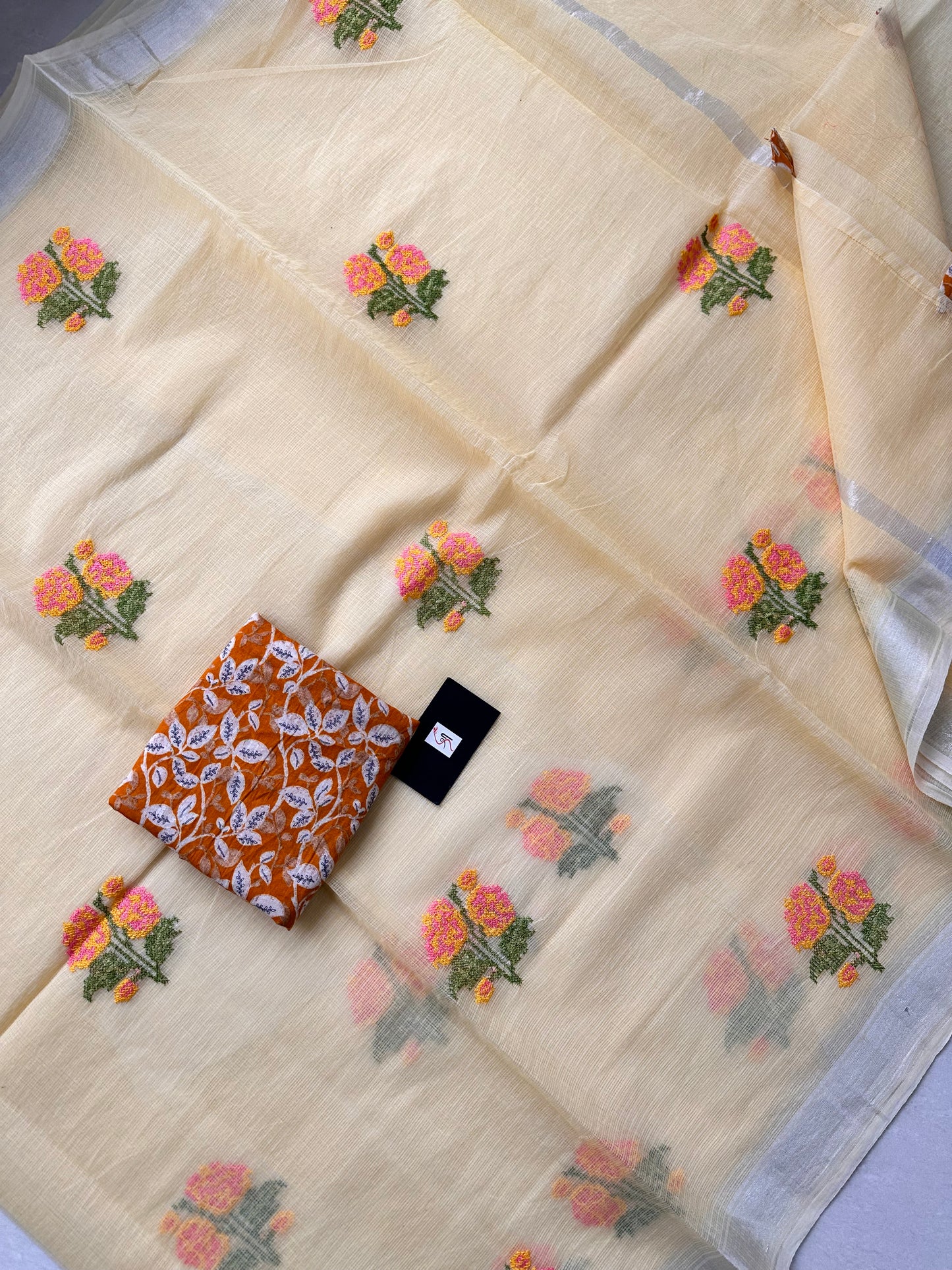 Embroidered Kota Cotton Doria Saree