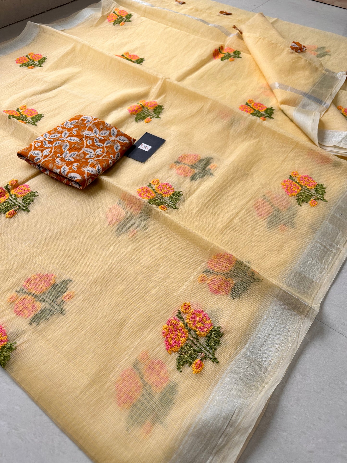 Embroidered Kota Cotton Doria Saree