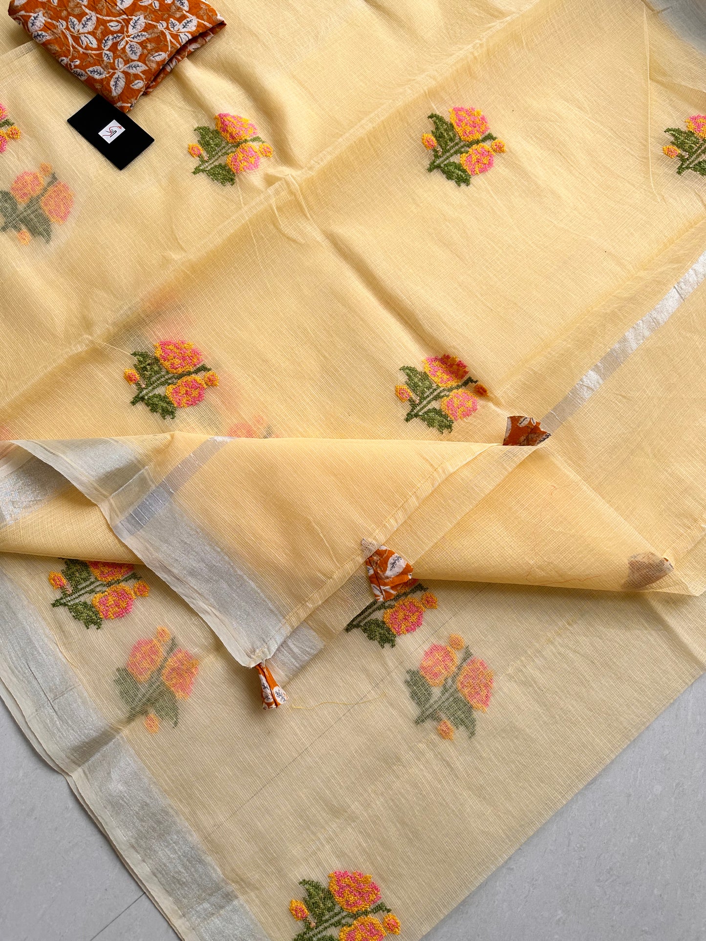 Embroidered Kota Cotton Doria Saree