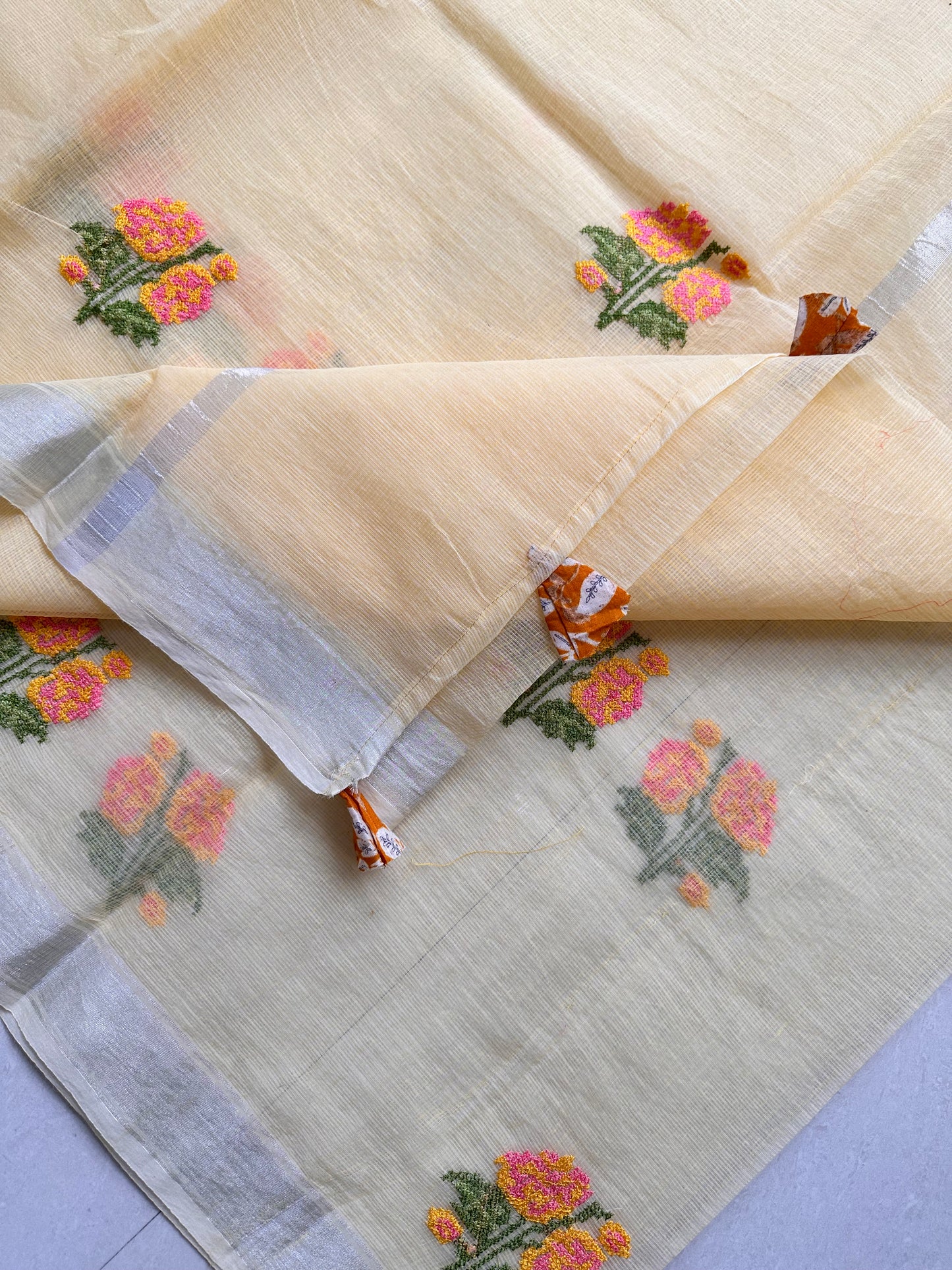 Embroidered Kota Cotton Doria Saree