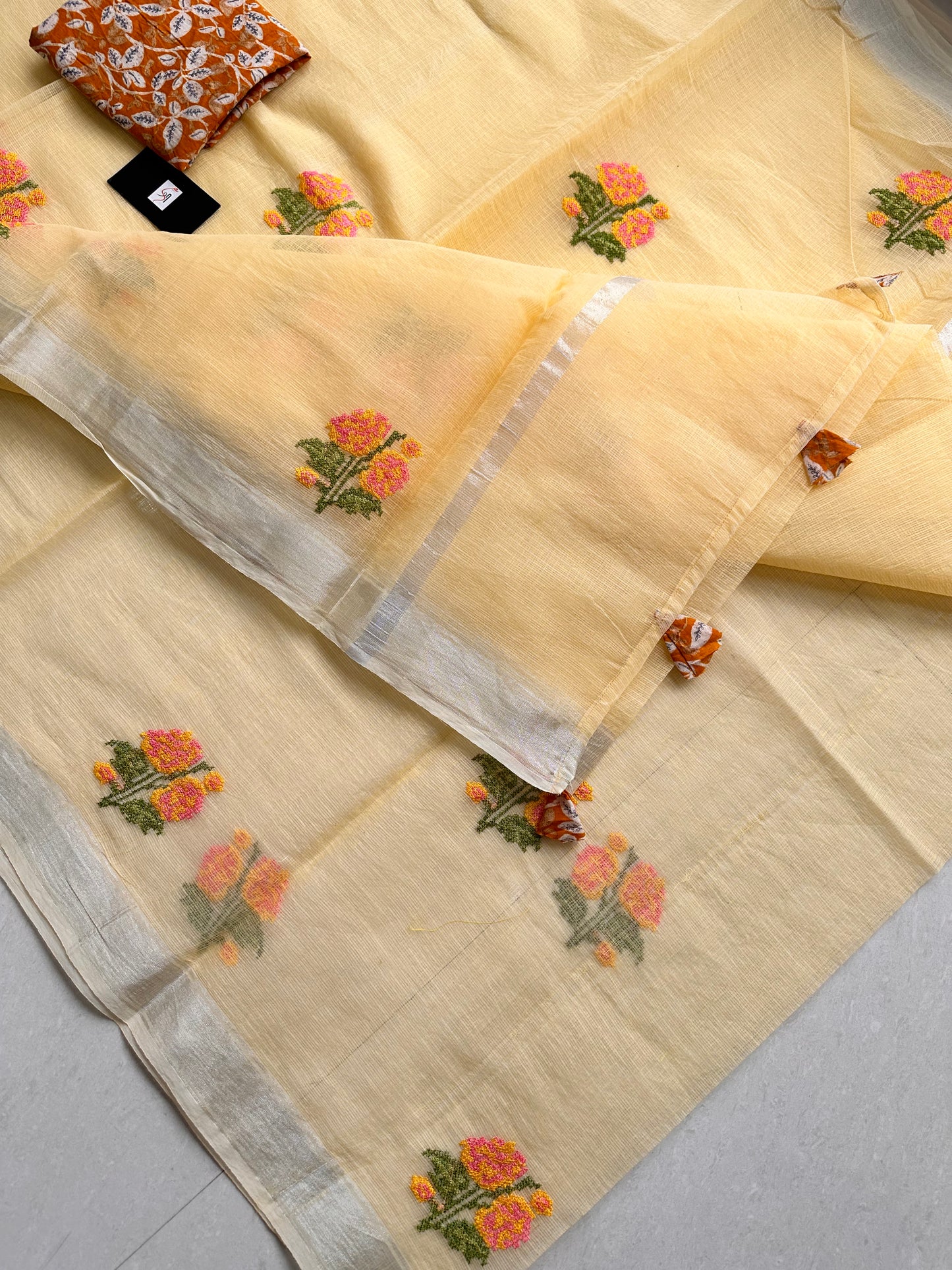 Embroidered Kota Cotton Doria Saree