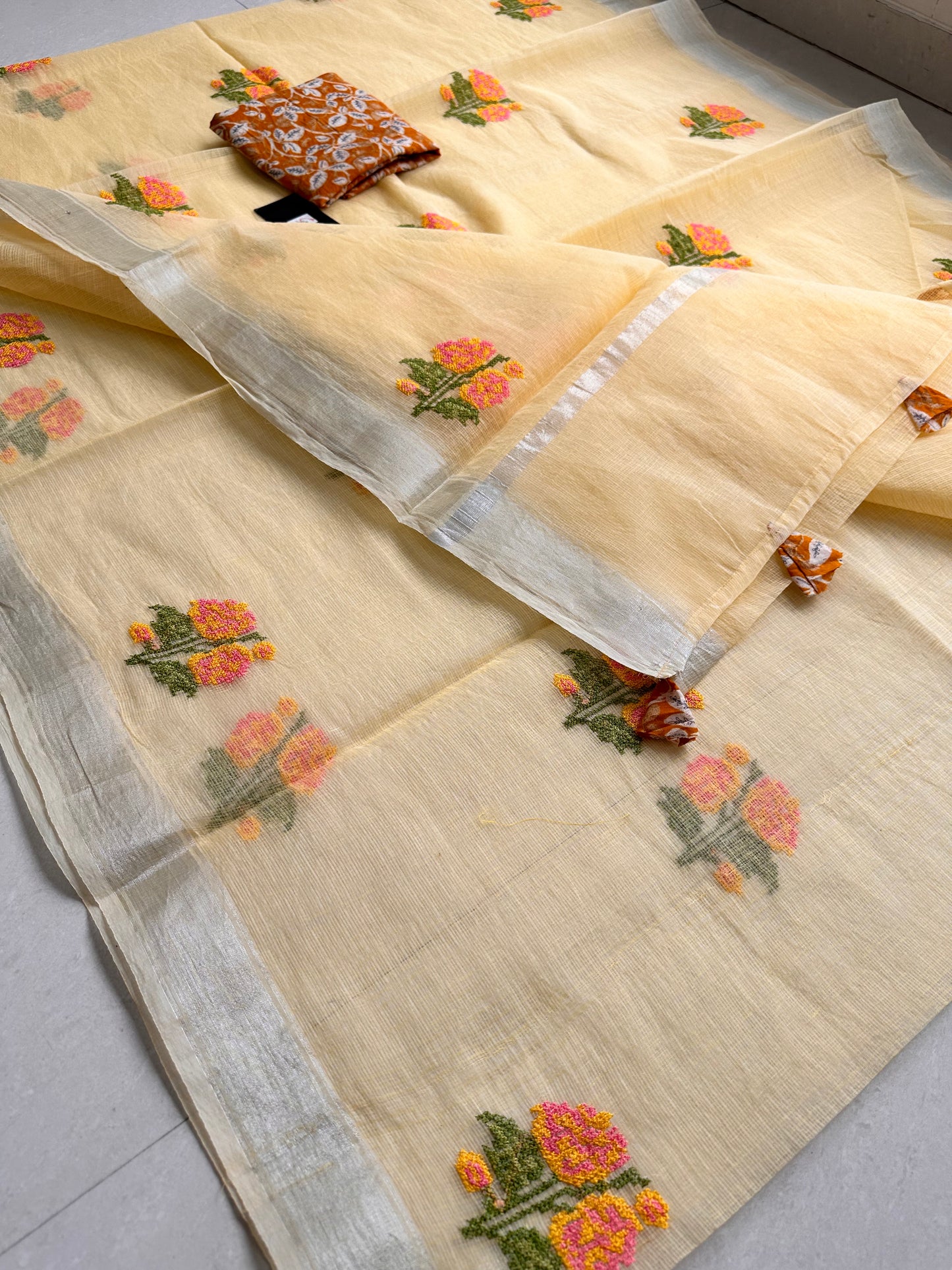 Embroidered Kota Cotton Doria Saree