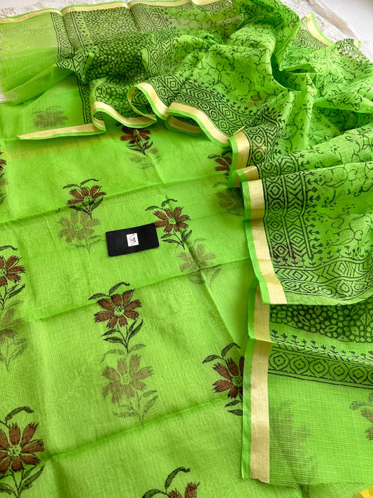 HandBlock Printed Kota Cotton Doria Top N Dupatta (Suit)