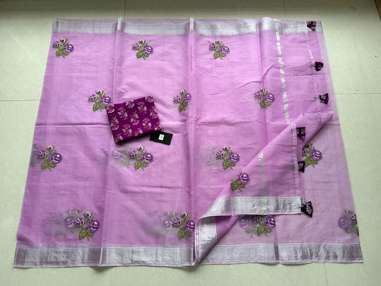 Embroidered Kota Cotton Doria Saree