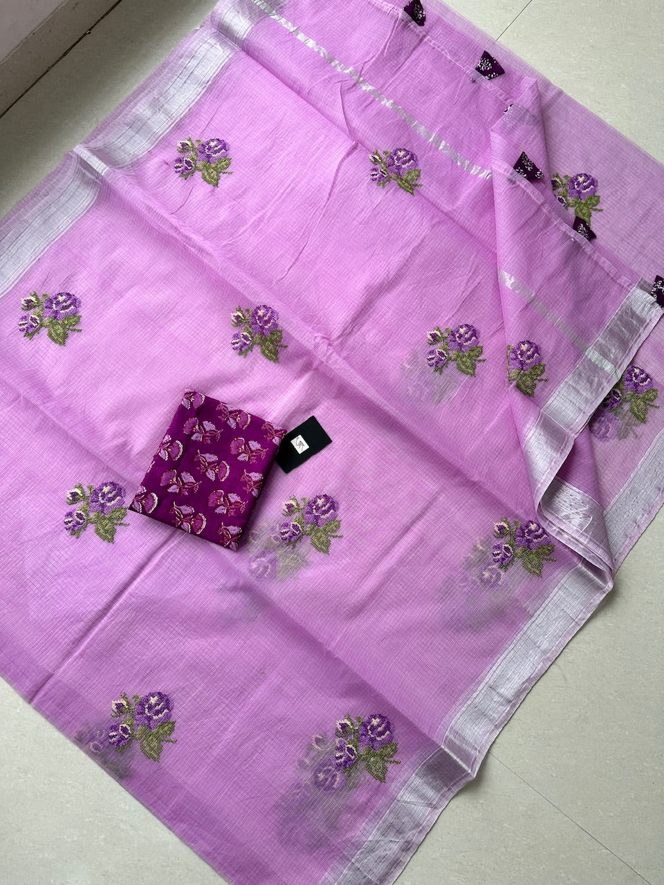 Embroidered Kota Cotton Doria Saree