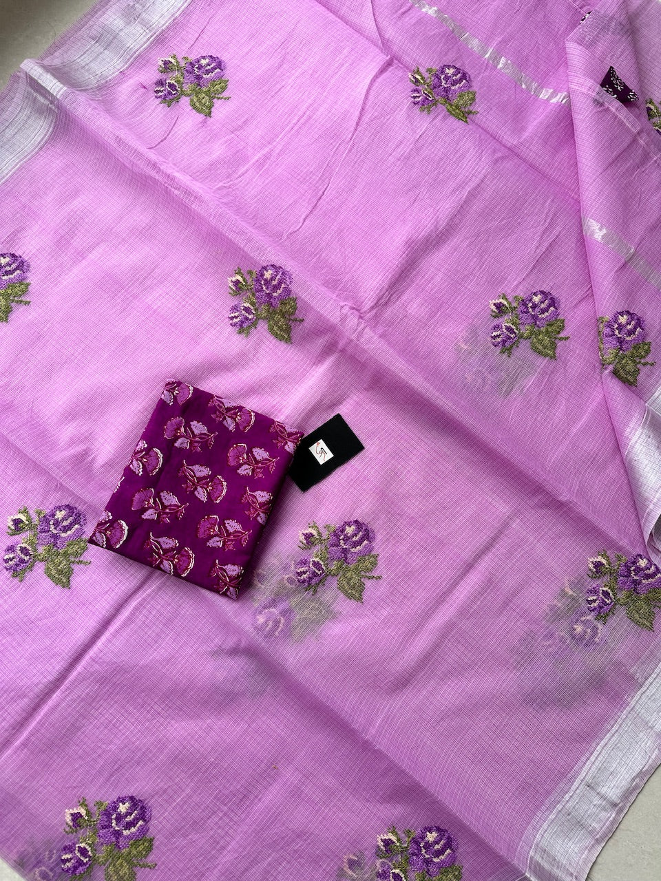 Embroidered Kota Cotton Doria Saree