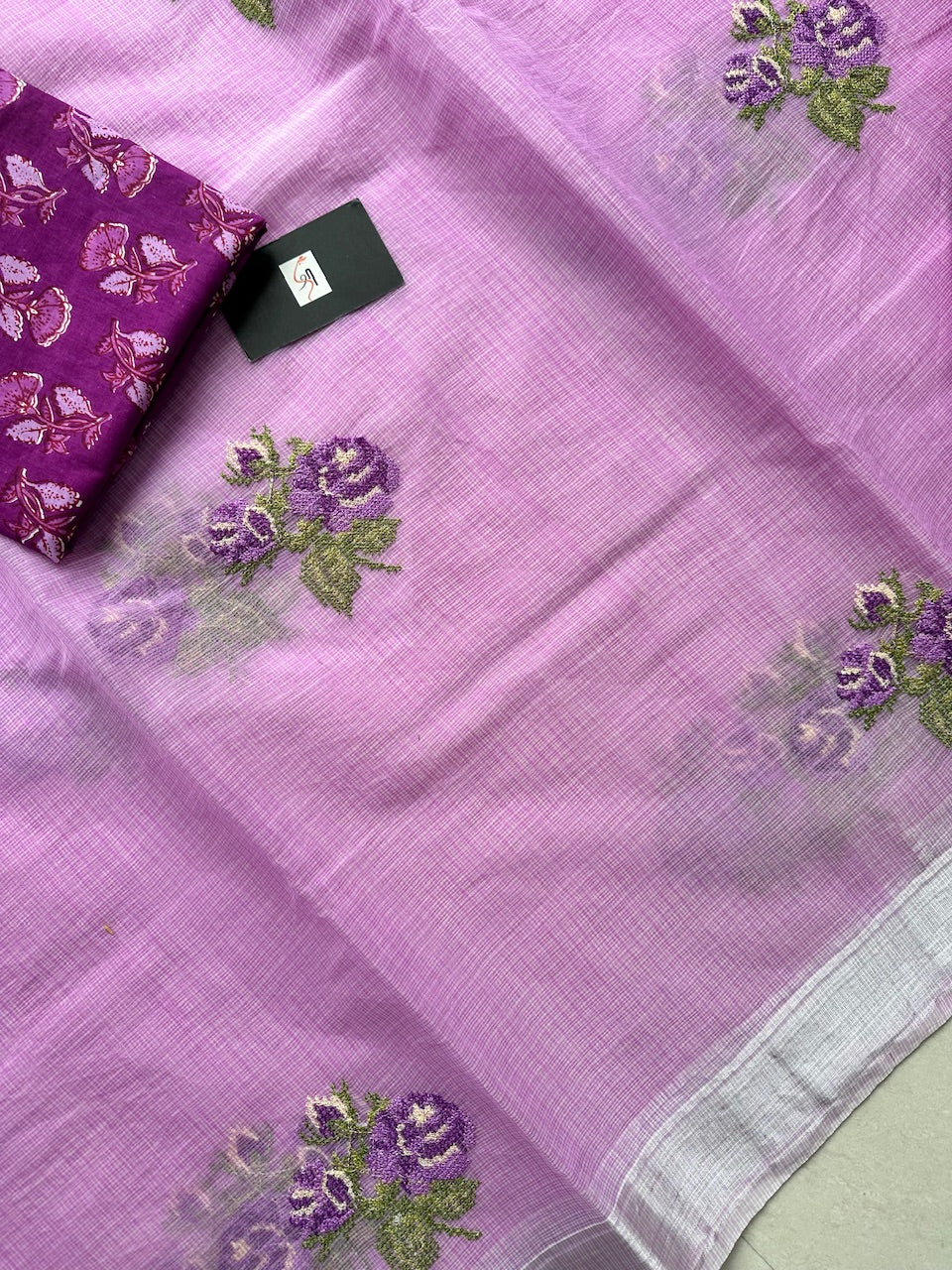 Embroidered Kota Cotton Doria Saree