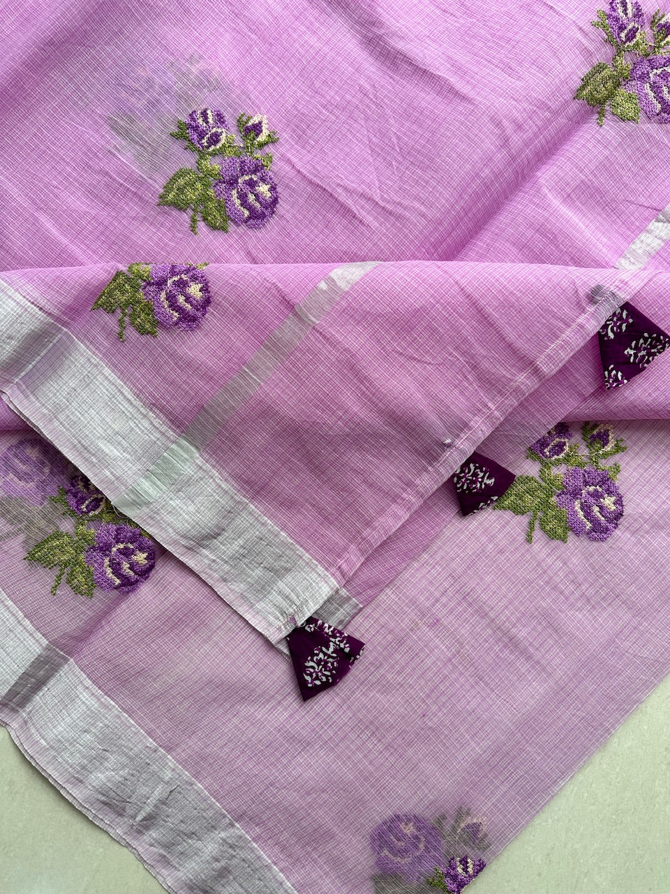 Embroidered Kota Cotton Doria Saree