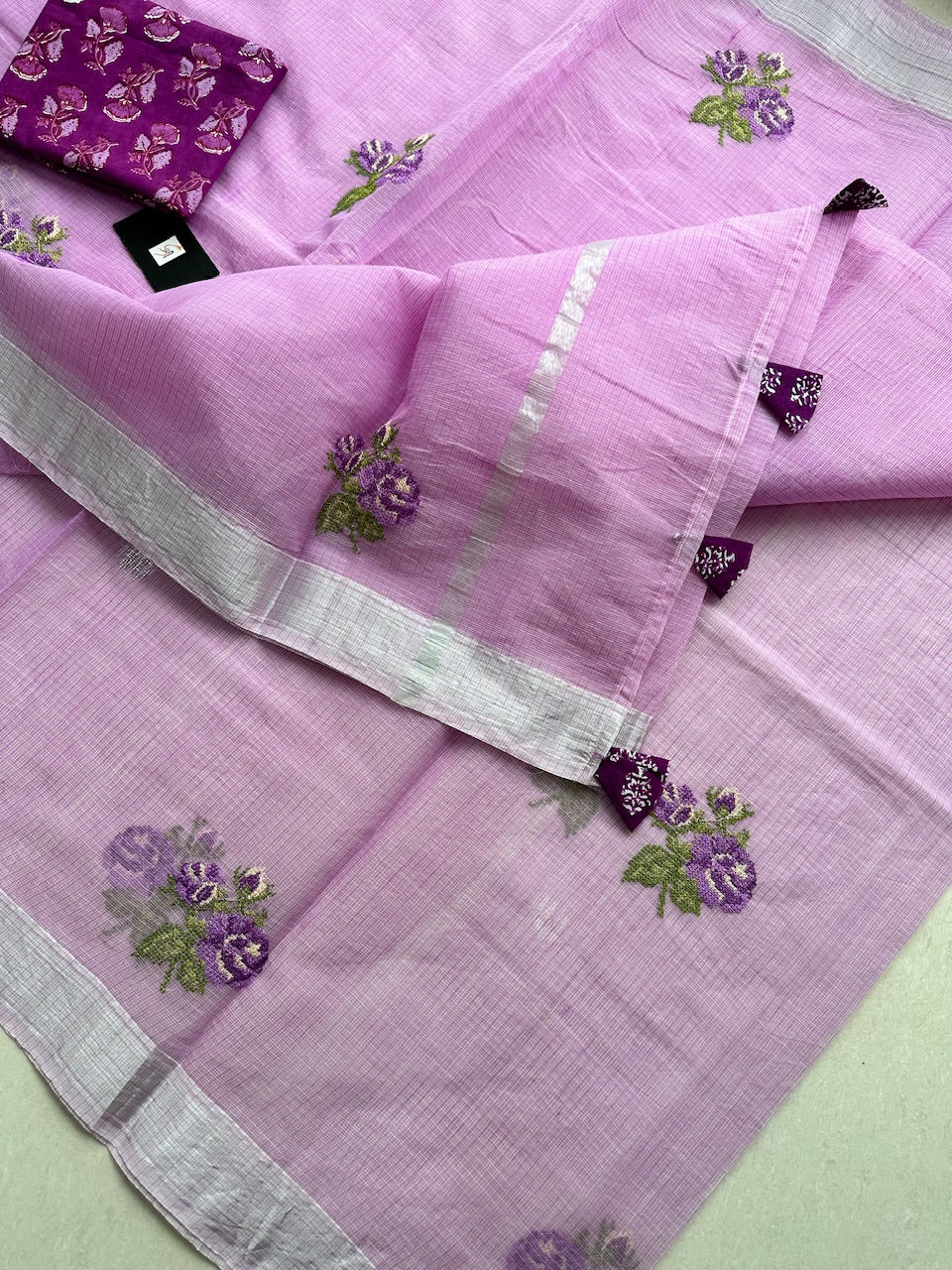 Embroidered Kota Cotton Doria Saree