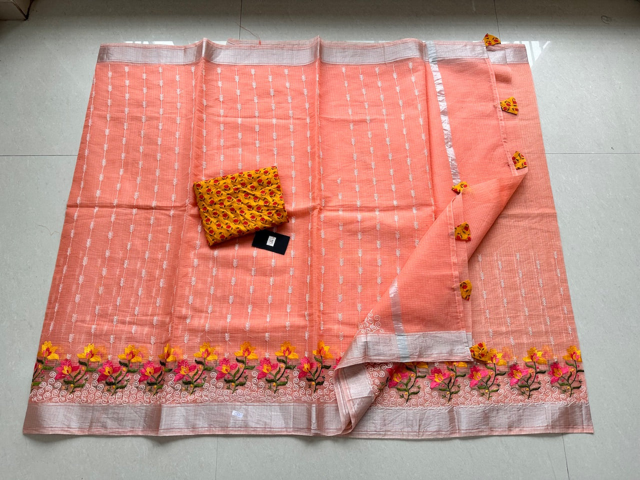 Embroidered Kota Cotton Doria Saree