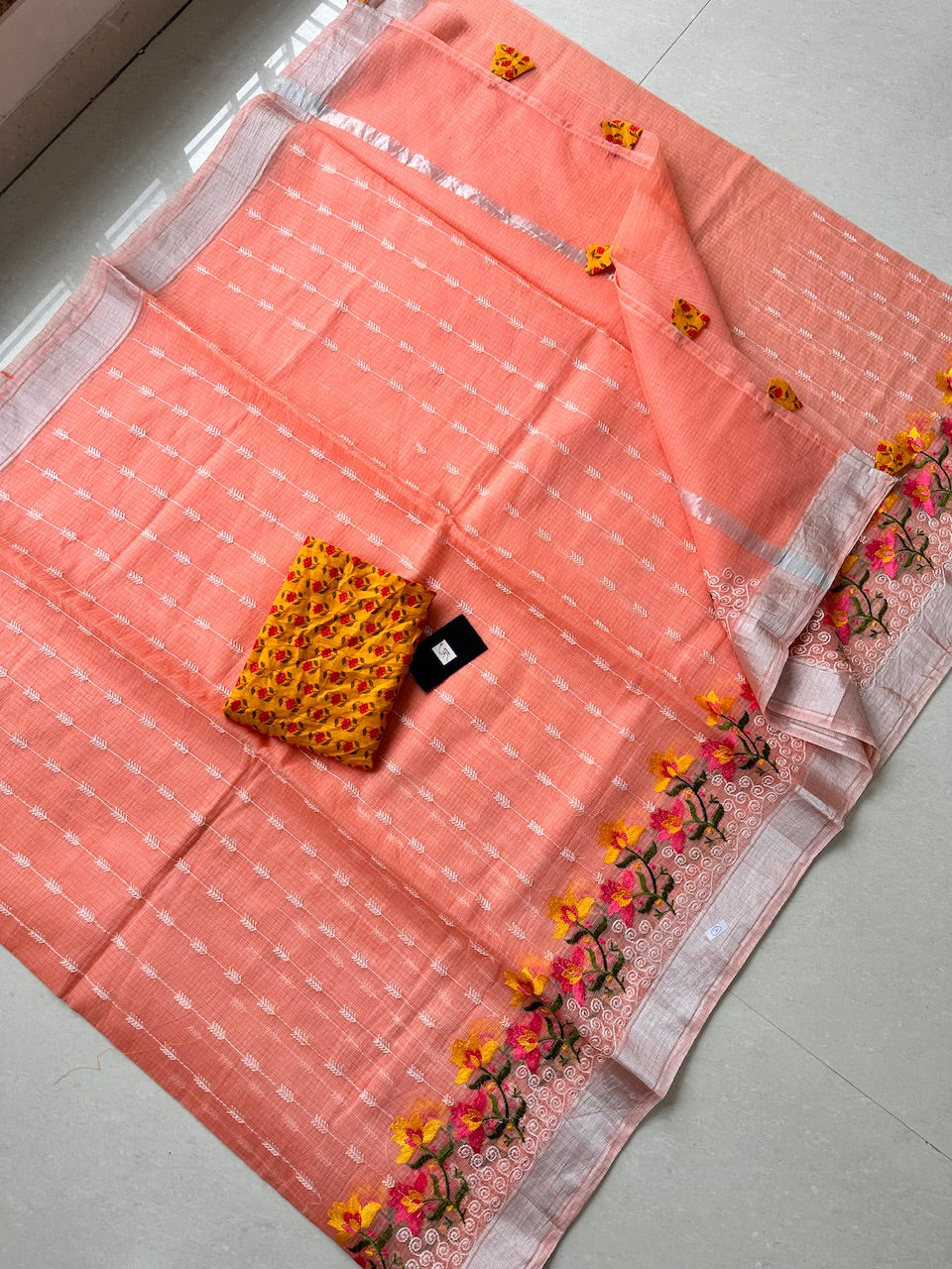 Embroidered Kota Cotton Doria Saree