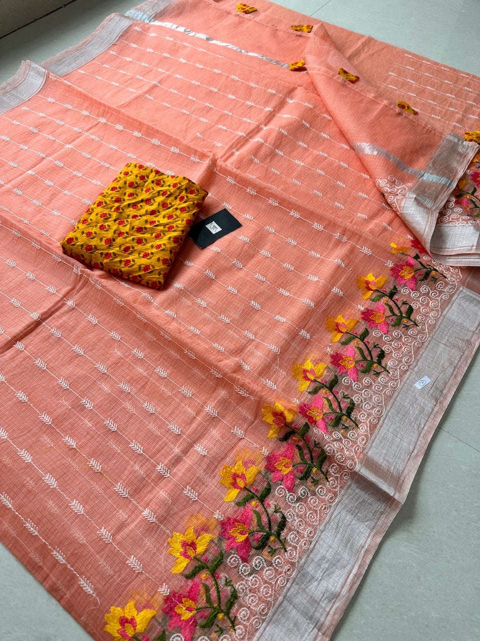 Embroidered Kota Cotton Doria Saree